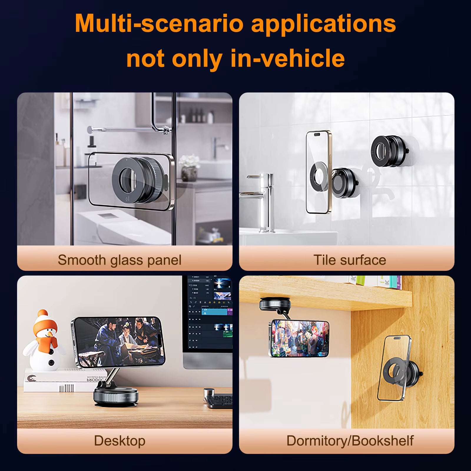 K007 Strong Magnetic Car Phone Holder Foldable Design 360° Adjustable Vacuum Mount for Car/Desk/Bathroom/Universal Use