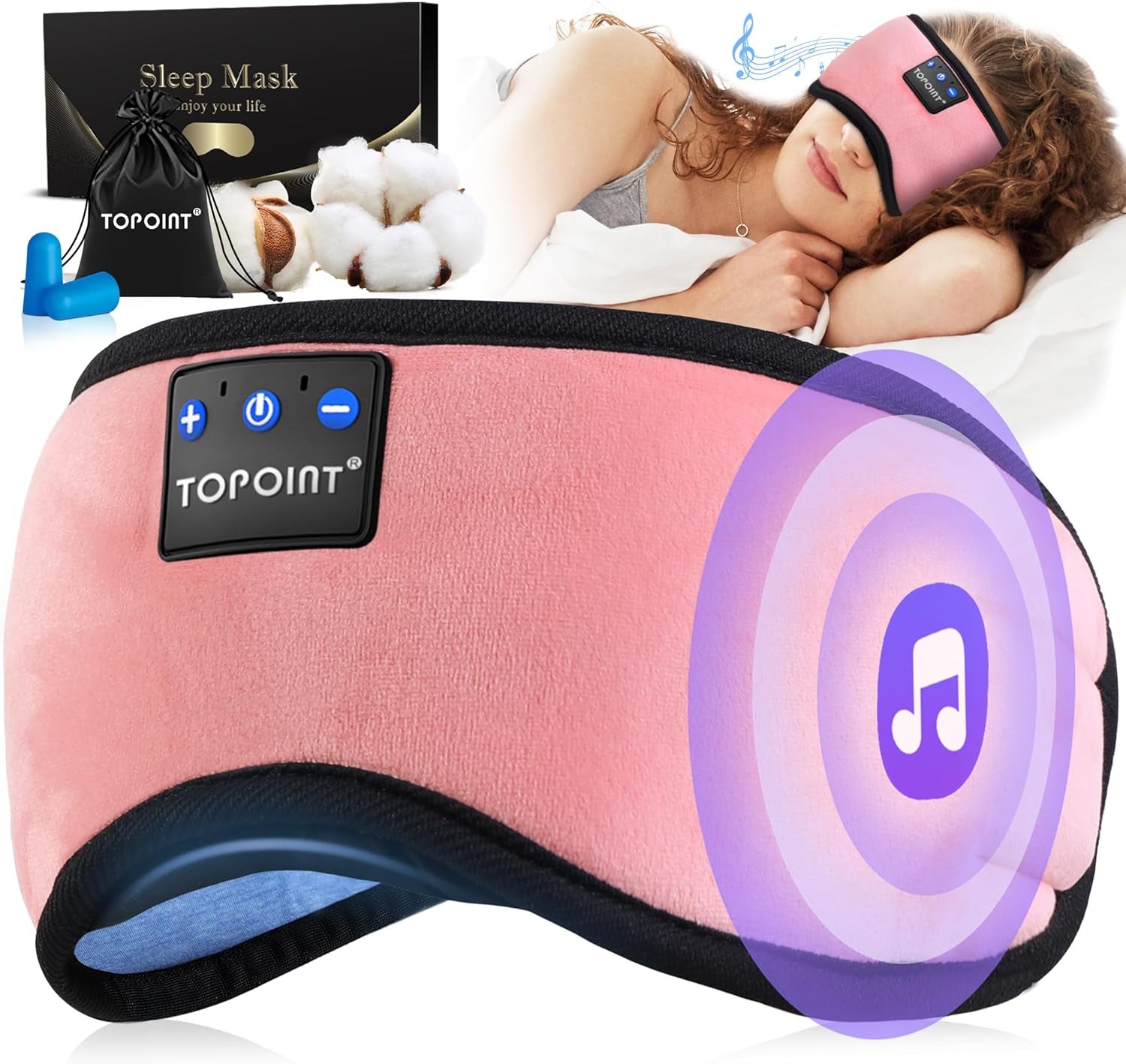 Sleep Mask with Headphones Bluetooth 5.4 Wireless, Sleep Headphones Earphones Earbuds with Microphone HD Speakers Music, Blackout Eye Mask for Sleeping Travel Meditation Men Women Cool Gadgets