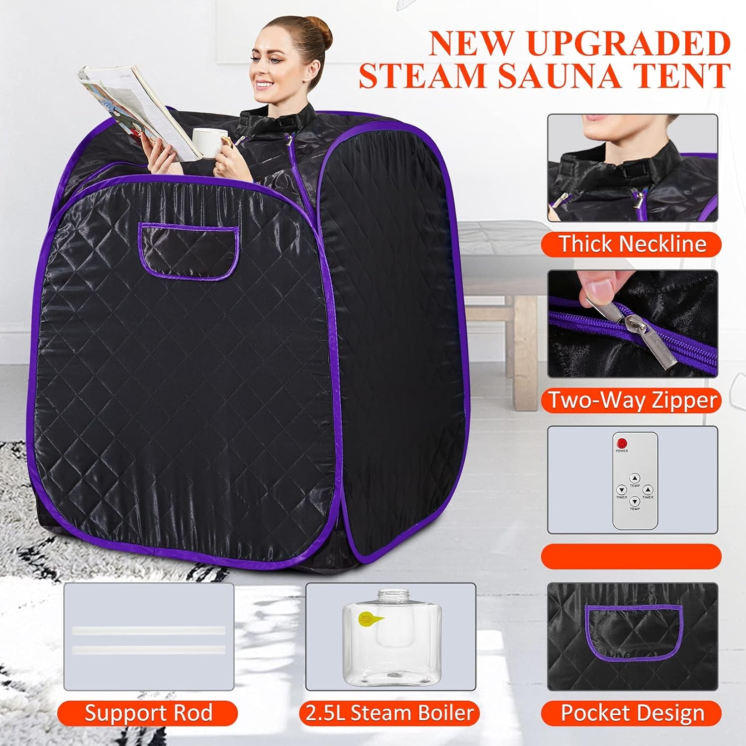 Steam Sauna Spa Portable Foldable Personal Indoor Sauna Tent Pot for Therapeutic Reduce Stress Fatigue with Remote Chair Indoor Home