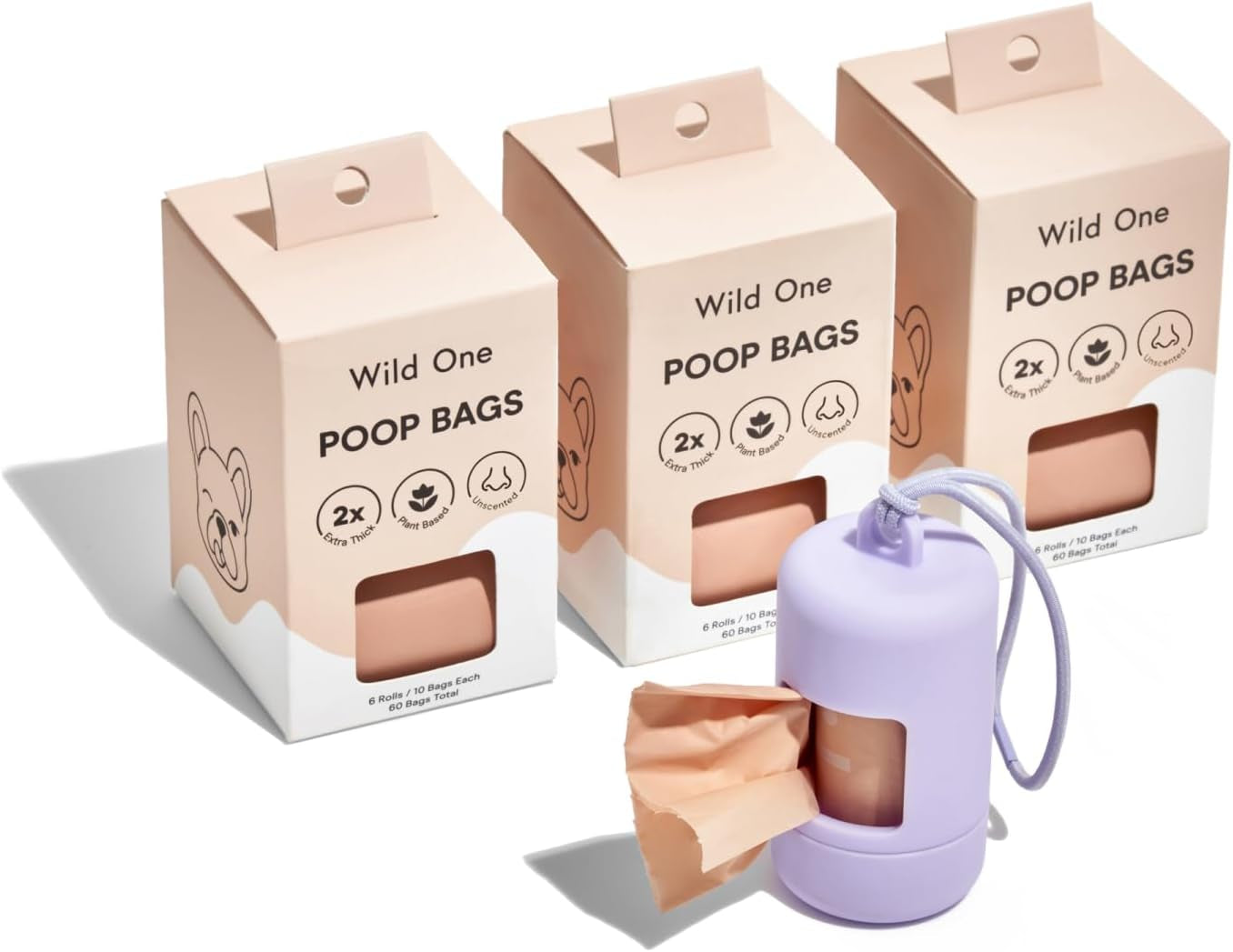 Dog Poop Bag Holder and Dispenser with Leash Attachment, Leak Proof, Easy Twist Top for Refills, Includes 1 Roll Bags, Black