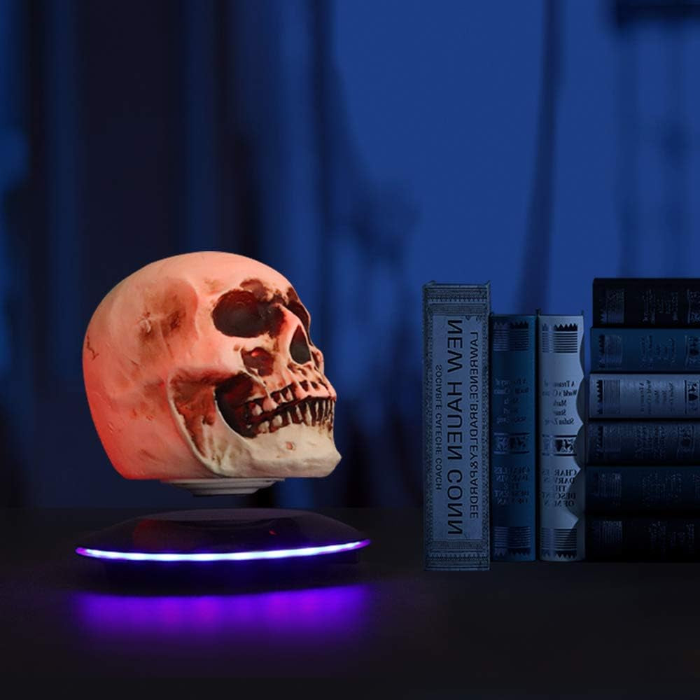 Magnetic Levitating Levitate 3D Skull LED Night Light with Touch Button Base,Floating and Rotating Globe Decoration Creative Crafts Statues for Home/Office/Festival/Halloween…