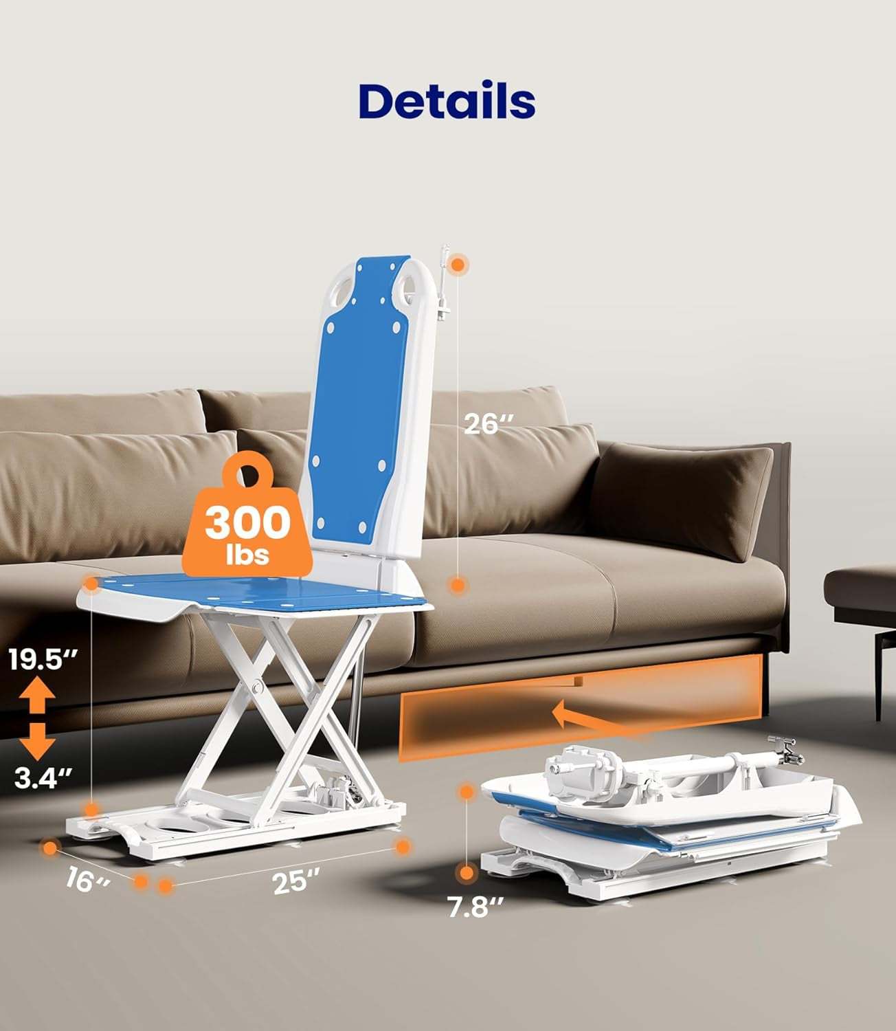 Electric Chair Lift, Get up from Floor, Floor Lift for Elderly, Can Be Raised to 20”, Help You Stand up Again, Support up to 300 LBS, Item Weight 30 LBS, FSA HSA Eligible, JC35M3