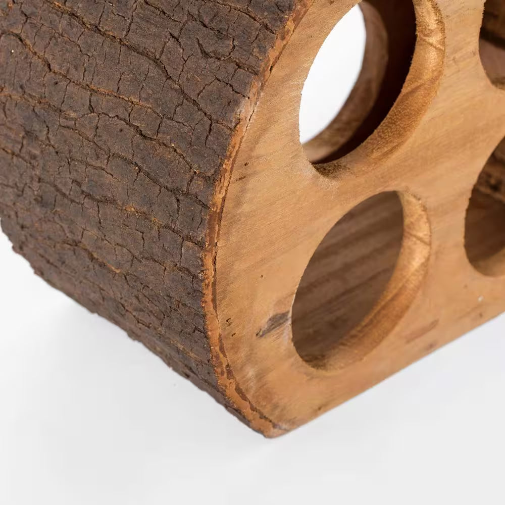 Elegant Round Wood Log Wine Rack Holder for 4 Bottles with Natural Bark Finish