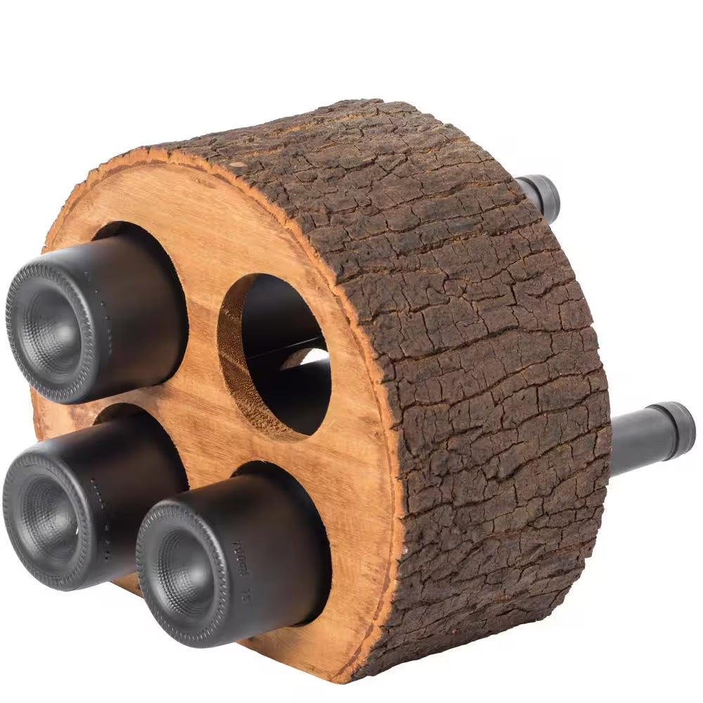 Elegant Round Wood Log Wine Rack Holder for 4 Bottles with Natural Bark Finish