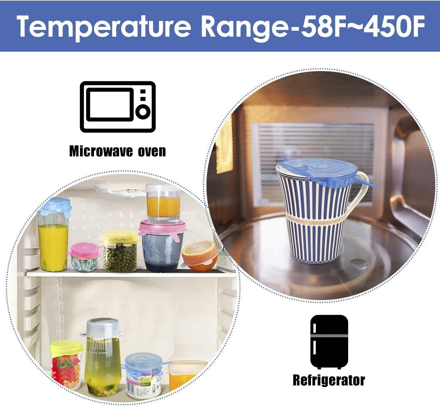 Silicone Stretch Lids - Set of 6 Food-Safe Covers for Yogurt Jars and Bowls, 2.6 Inch