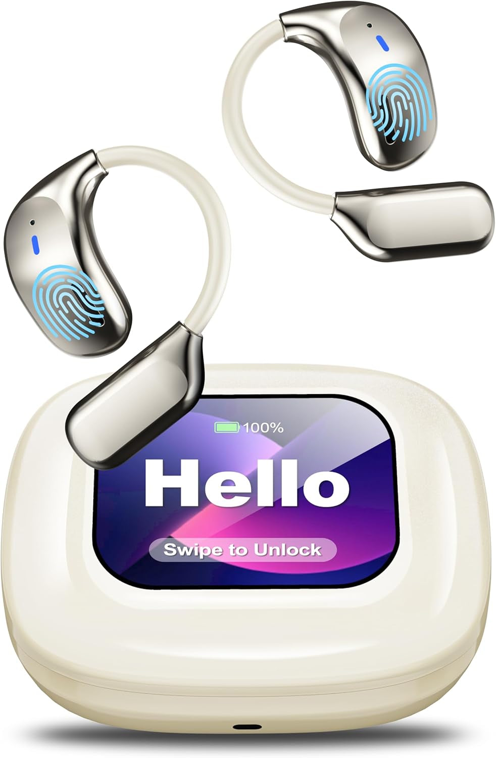 AI Language Translation Earbuds, LCD Touch Screen OWS Real-Time Translator for 144 Languages & Accents Headphones Translator Ideal for Travel Business Learning Translation Device Earphones(Black)
