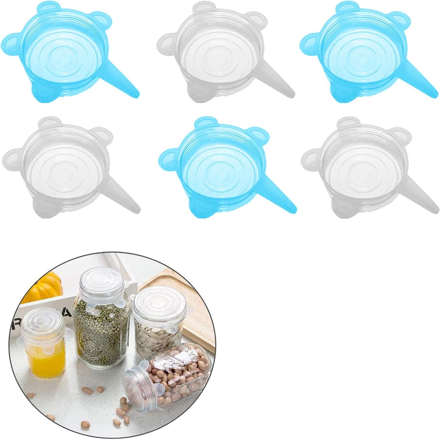 Silicone Stretch Lids - Set of 6 Food-Safe Covers for Yogurt Jars and Bowls, 2.6 Inch