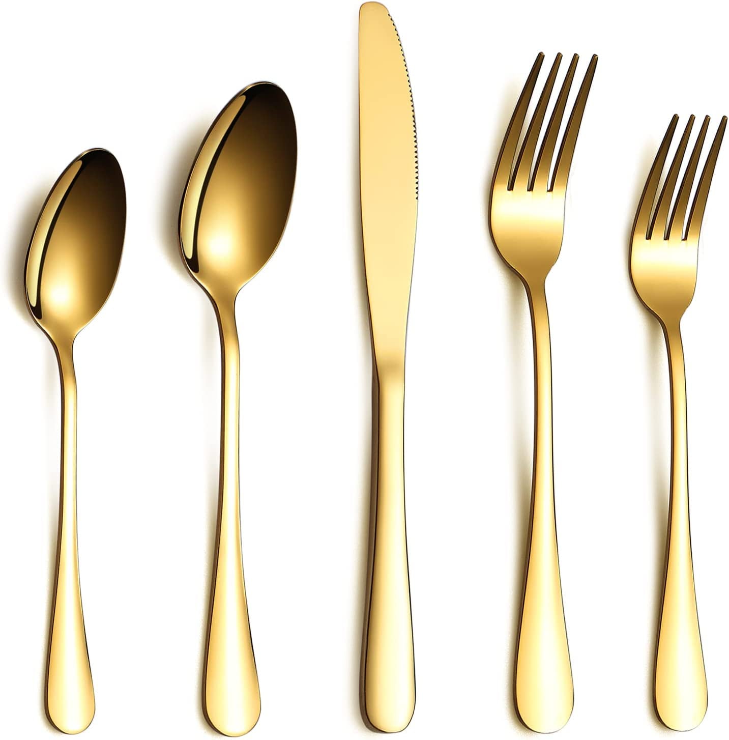 20-Piece Stainless Steel Flatware Set with Titanium Gold Plating, Service for 4 in Elegant Shiny Gold Finish