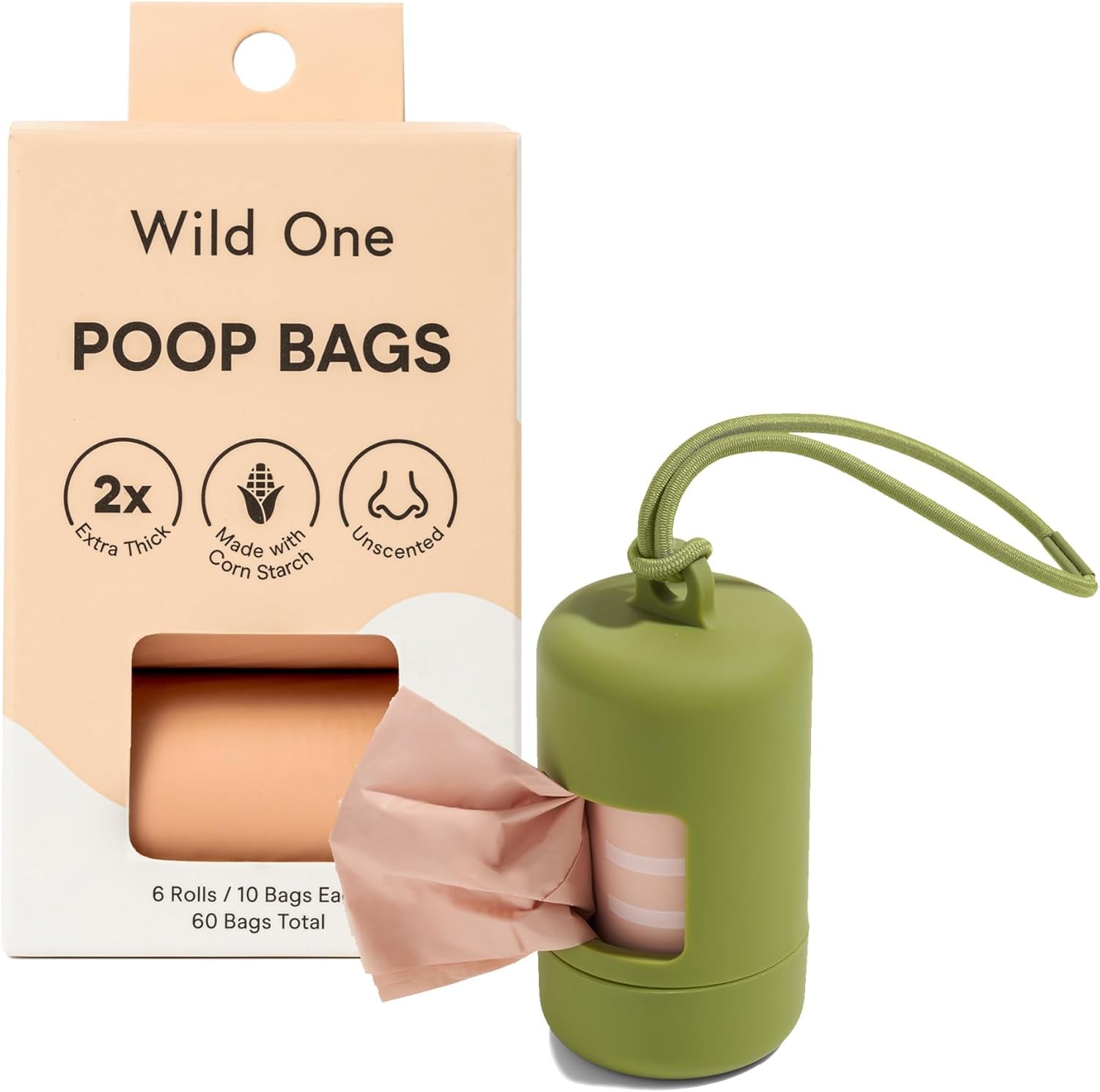 Dog Poop Bag Holder and Dispenser with Leash Attachment, Leak Proof, Easy Twist Top for Refills, Includes 1 Roll Bags, Black