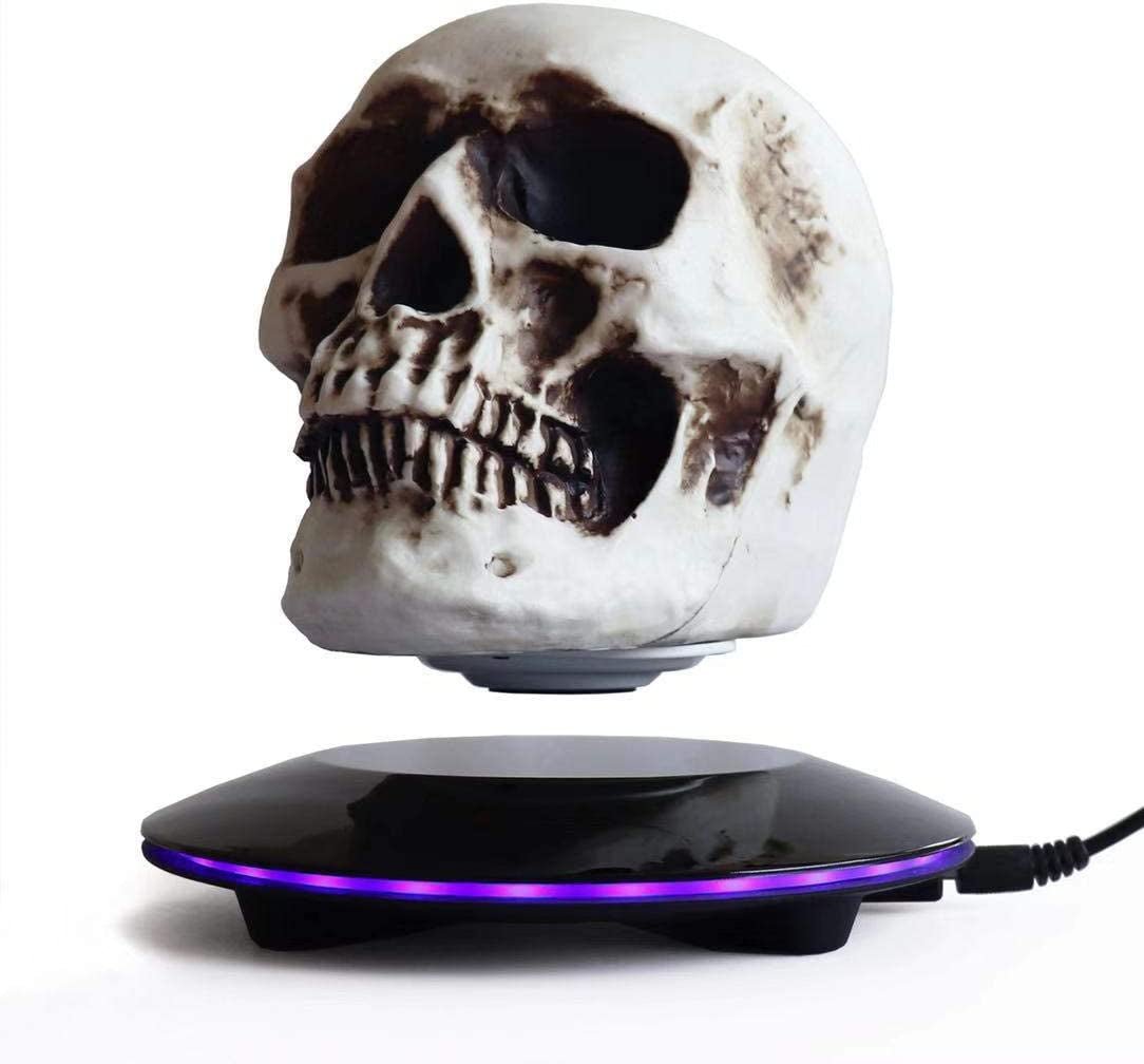 Magnetic Levitating Levitate 3D Skull LED Night Light with Touch Button Base,Floating and Rotating Globe Decoration Creative Crafts Statues for Home/Office/Festival/Halloween…