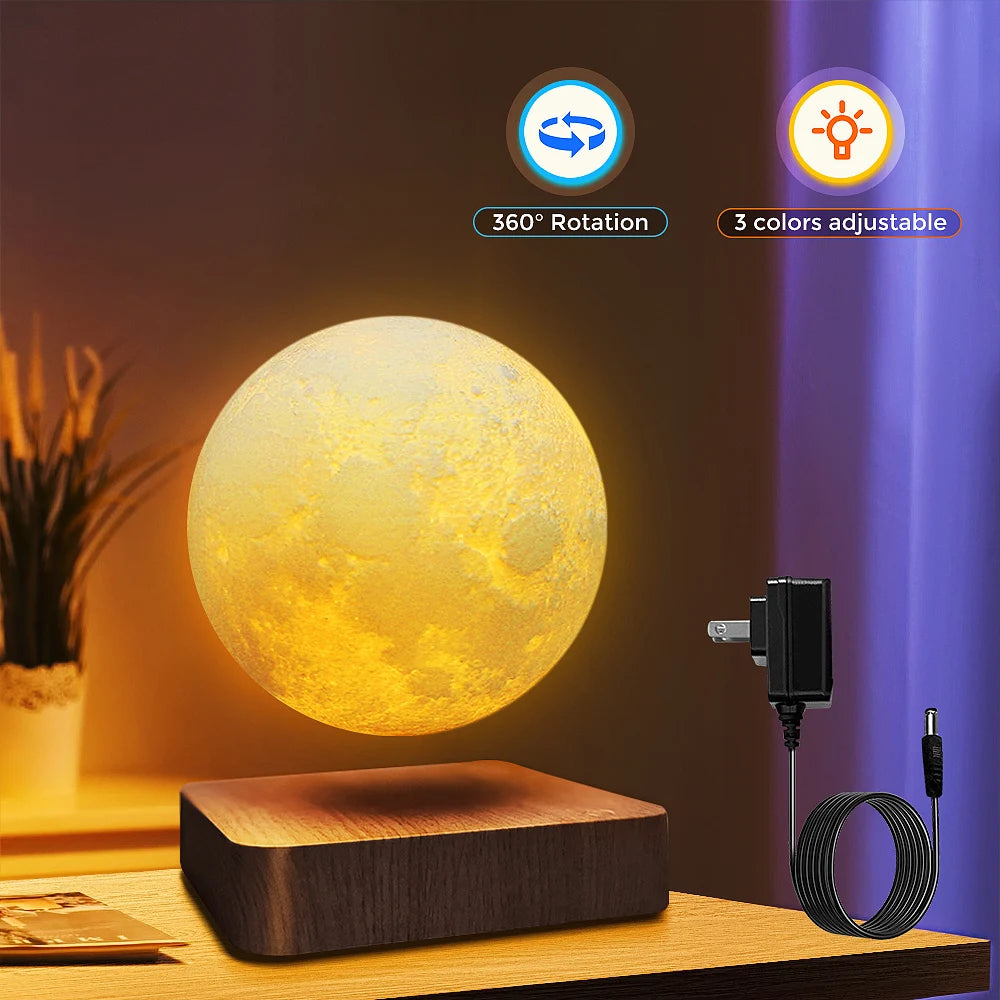 Levitating Moon Table Lamp, Magnetic Floating Night Light with 3 Lighting Modes, 3D Printed Levitation Bedside Table Lamp for Of