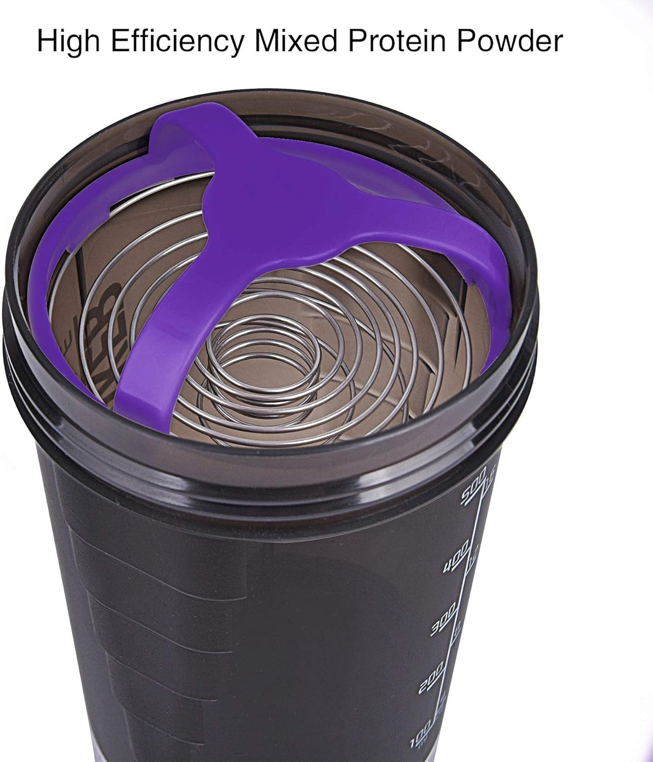 Professional Protein Shaker Bottle - 16 Oz Leak-Proof Sports Water Bottle with Non-Slip 3-Layer Twist-Off Cups and Pill Tray - Purple