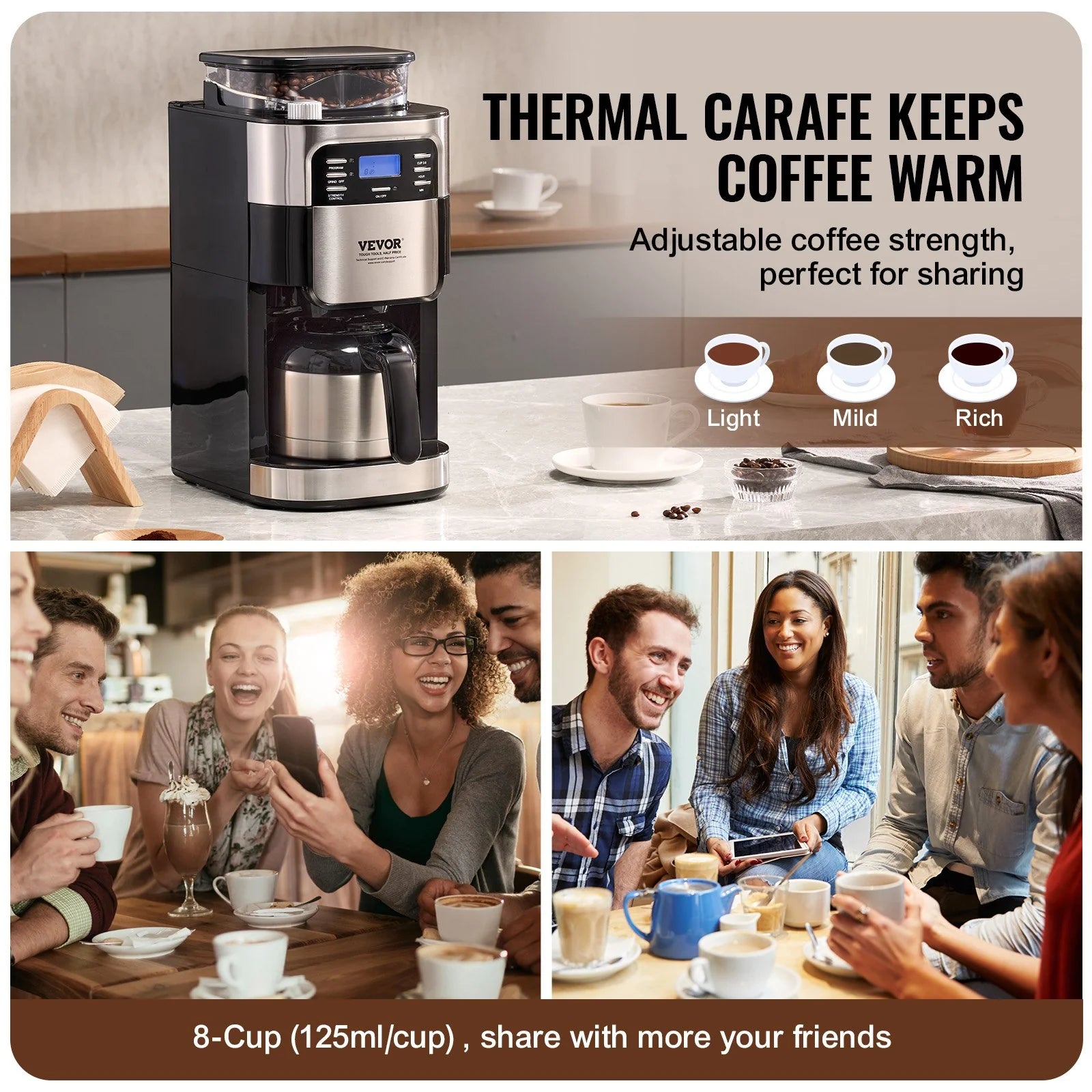 VEVOR 8-Cup Drip Coffee Maker with 24-Hour Programmable Timer