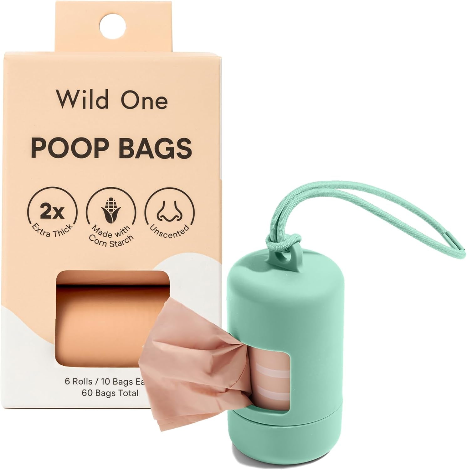 Dog Poop Bag Holder and Dispenser with Leash Attachment, Leak Proof, Easy Twist Top for Refills, Includes 1 Roll Bags, Black