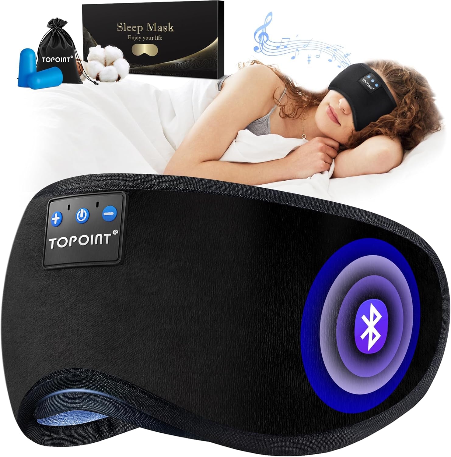 Sleep Mask with Headphones Bluetooth 5.4 Wireless, Sleep Headphones Earphones Earbuds with Microphone HD Speakers Music, Blackout Eye Mask for Sleeping Travel Meditation Men Women Cool Gadgets