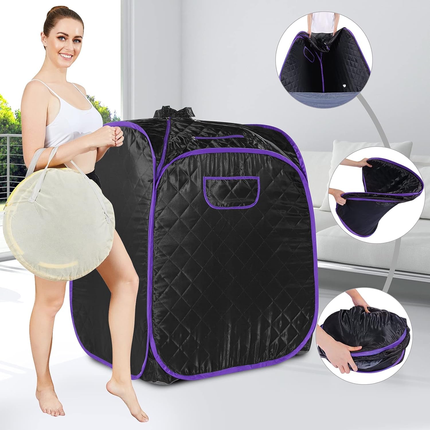 Steam Sauna Spa Portable Foldable Personal Indoor Sauna Tent Pot for Therapeutic Reduce Stress Fatigue with Remote Chair Indoor Home