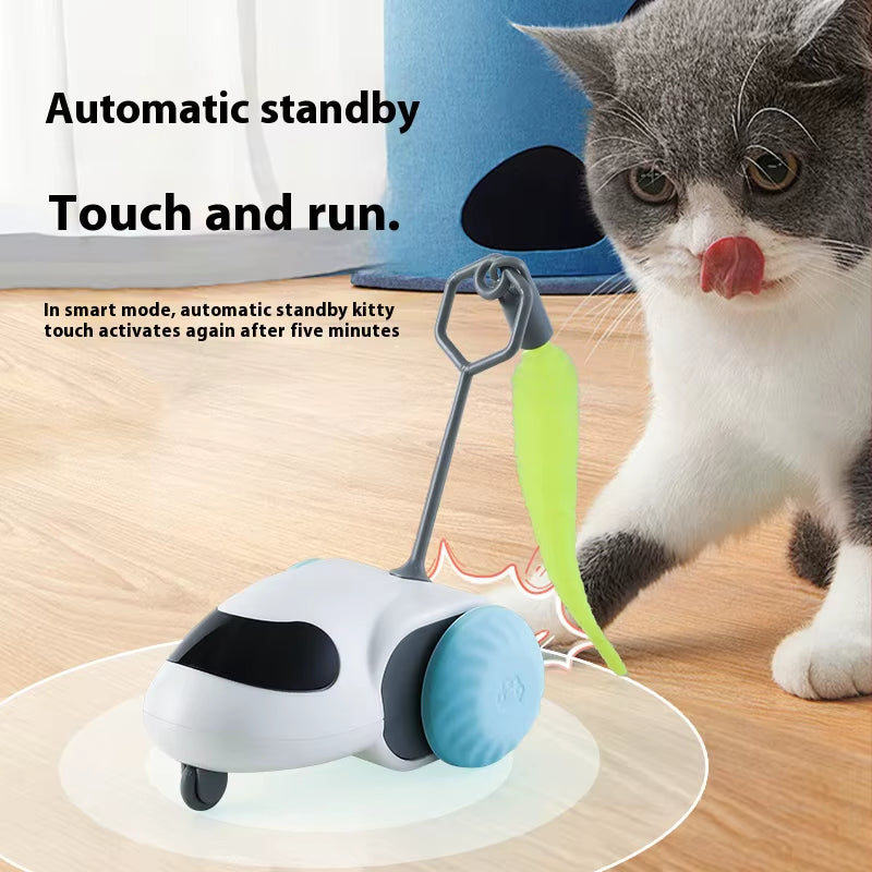 Smart Interactive Cat Toy Car Auto-Running Pet Vehicle with Obstacle Detection Durable for Indoor Cats Play