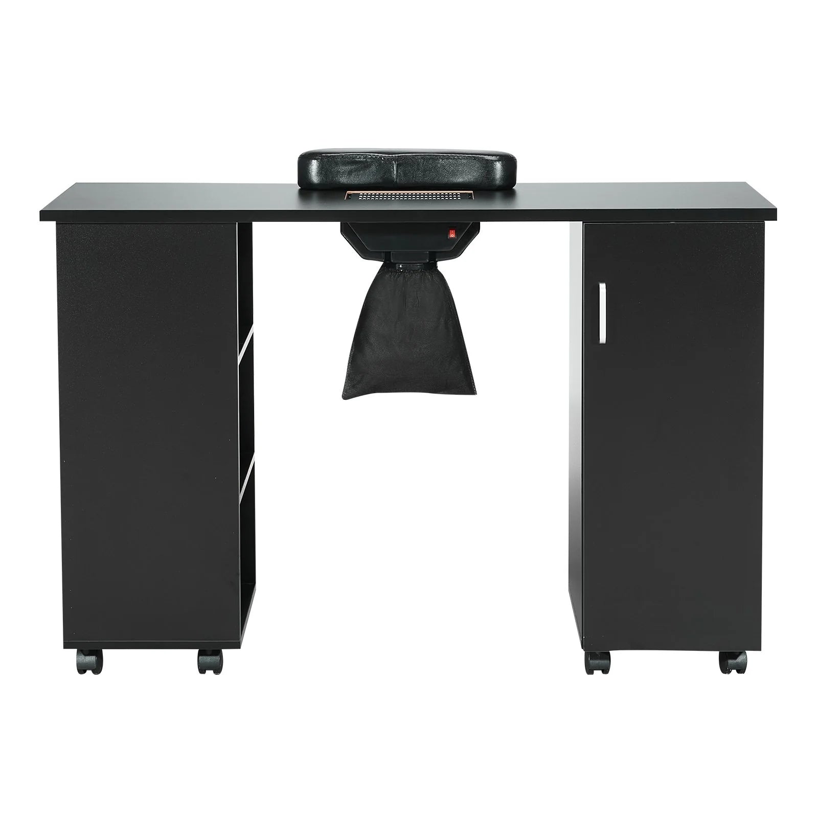 VEVOR Manicure Table, Nail Table Station with Electric Dust Collector, Moveable Nail Tech Desk with 8 Wheels (4 Lockable), 3 Dust Bag & Wrist Rest, MDF Nail Art Workstation for Spa Beauty Salon, Black