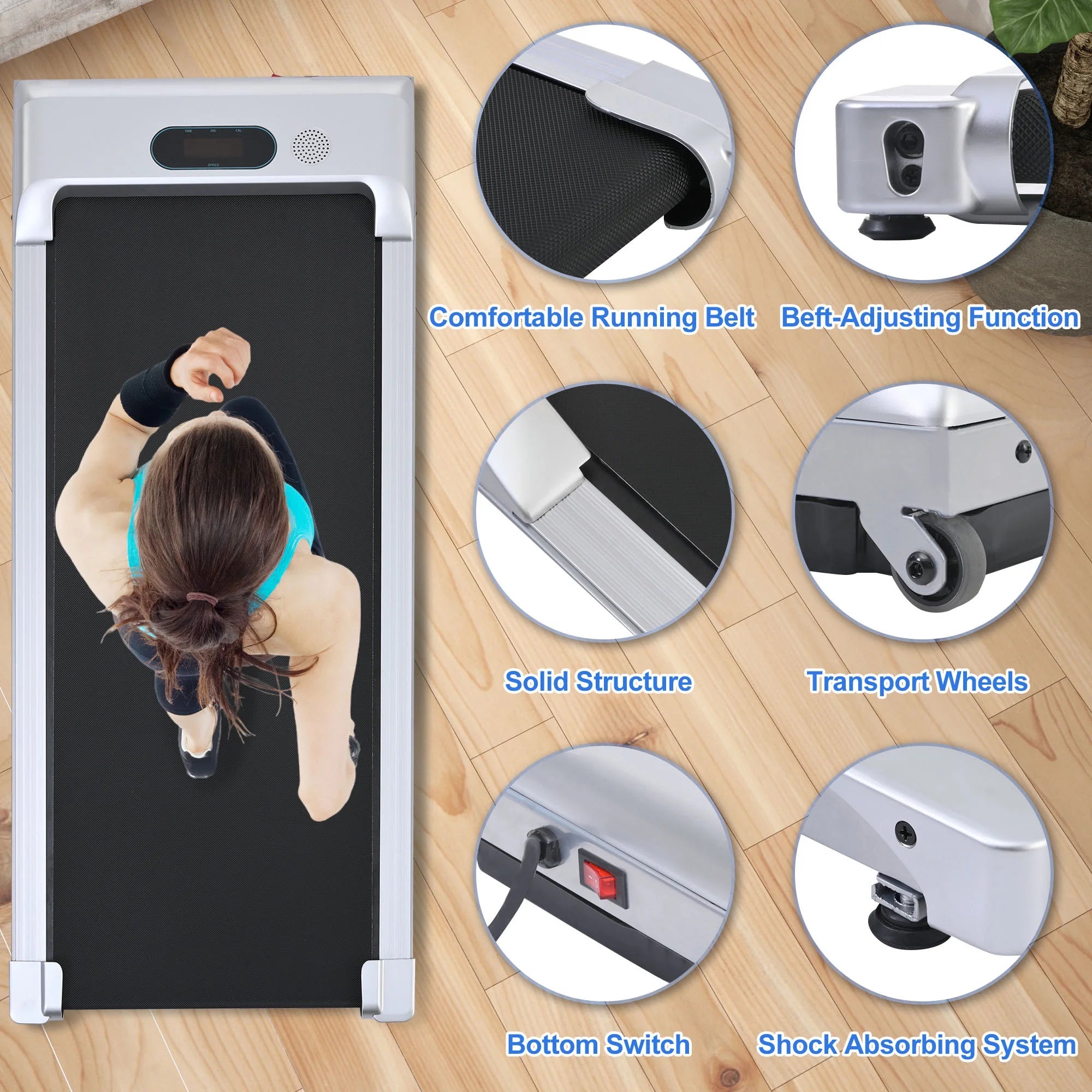2 in 1 under Desk Electric Treadmill 2.5HP, Remote Control, Display, Walking Jogging Running Machine Fitness Equipment for Home Gym Office