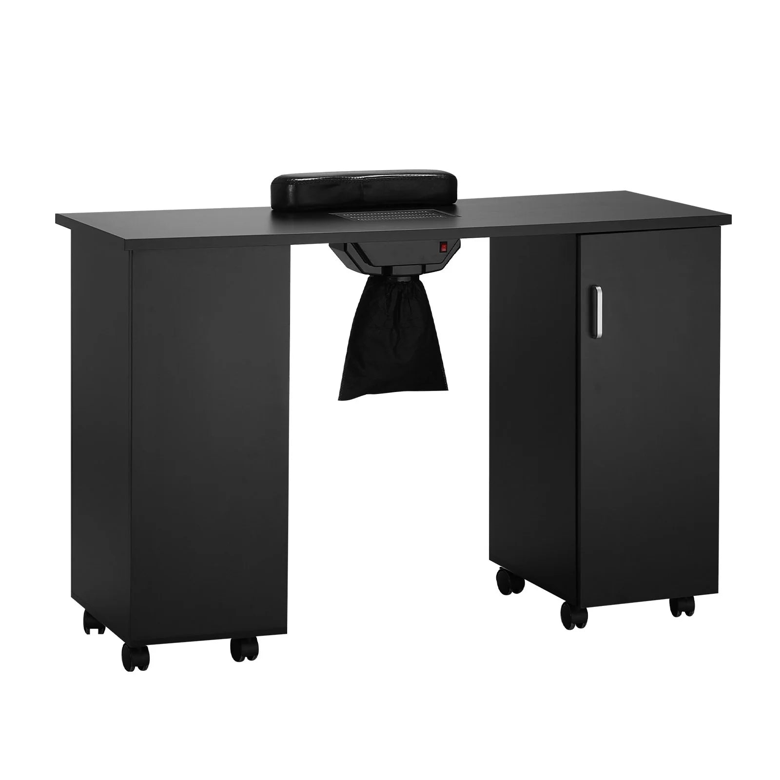 VEVOR Manicure Table, Nail Table Station with Electric Dust Collector, Moveable Nail Tech Desk with 8 Wheels (4 Lockable), 3 Dust Bag & Wrist Rest, MDF Nail Art Workstation for Spa Beauty Salon, Black