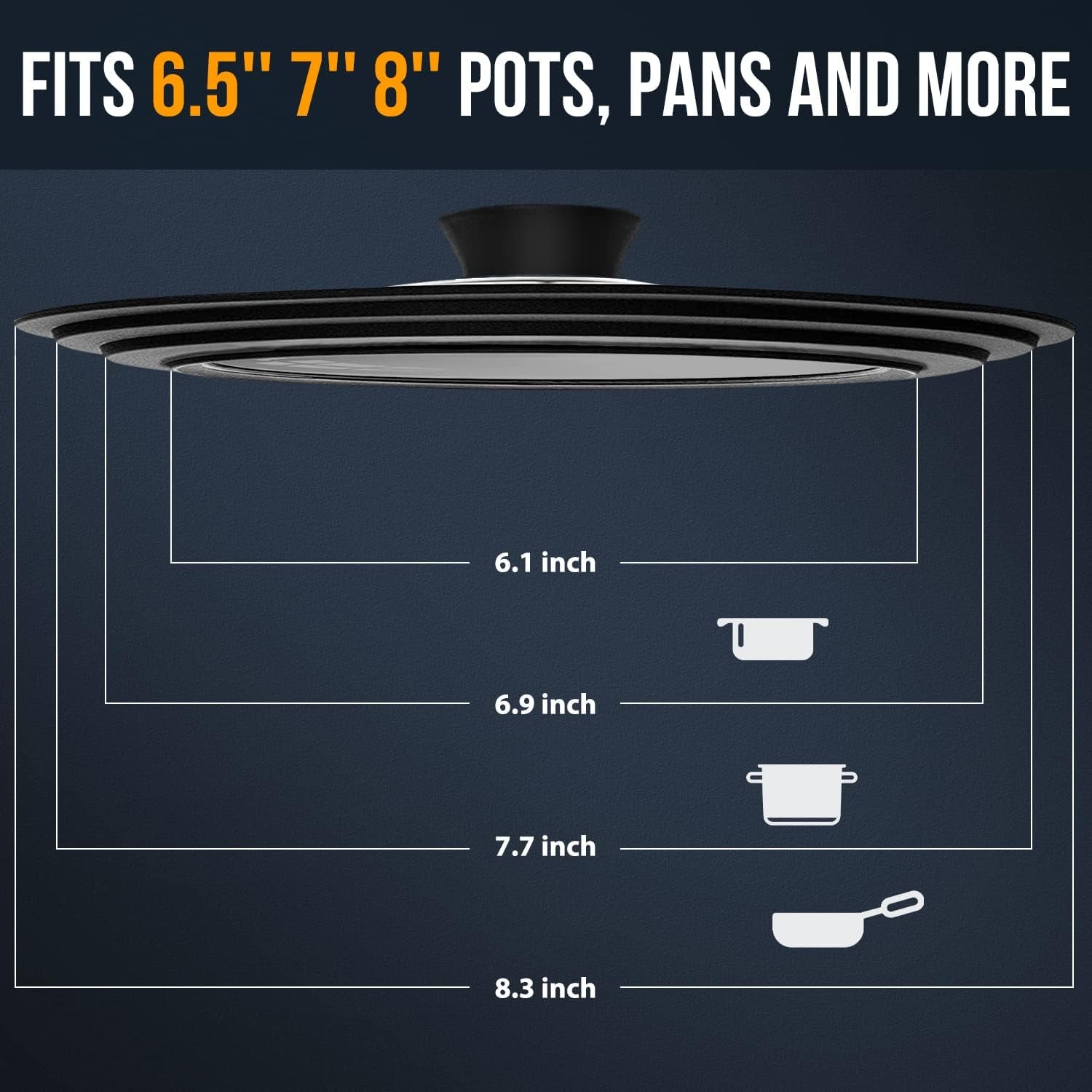 Universal Tempered Glass Lid with Heat-Resistant Silicone Rim for 6.5", 7", and 8" Cookware