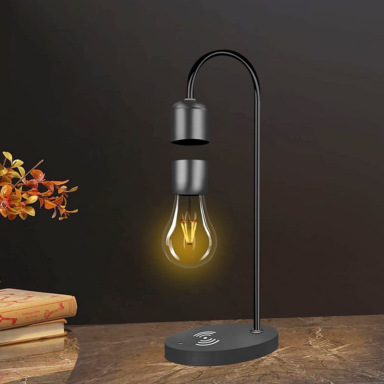 Magnetic Levitating Lamp with Wireless Phone Charger Floating Levitation Light Bulb Magnetic Table LED Night Light Bedroom Home Decoration Family Christmas Gift