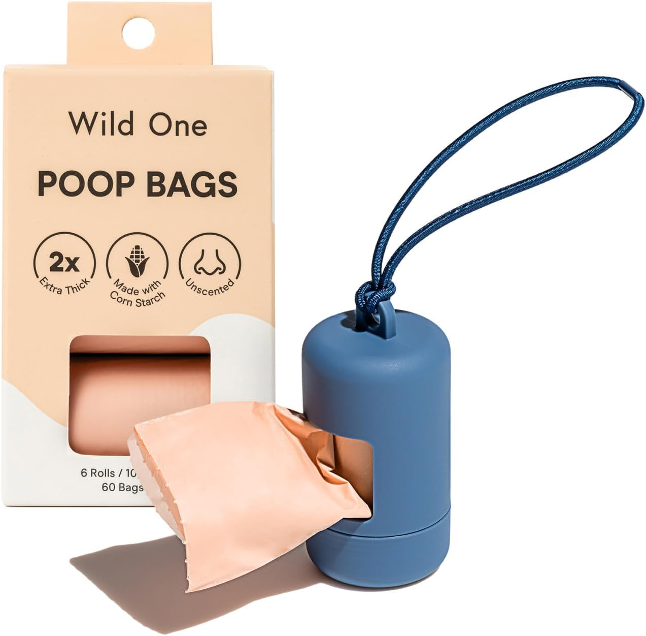 Dog Poop Bag Holder and Dispenser with Leash Attachment, Leak Proof, Easy Twist Top for Refills, Includes 1 Roll Bags, Black