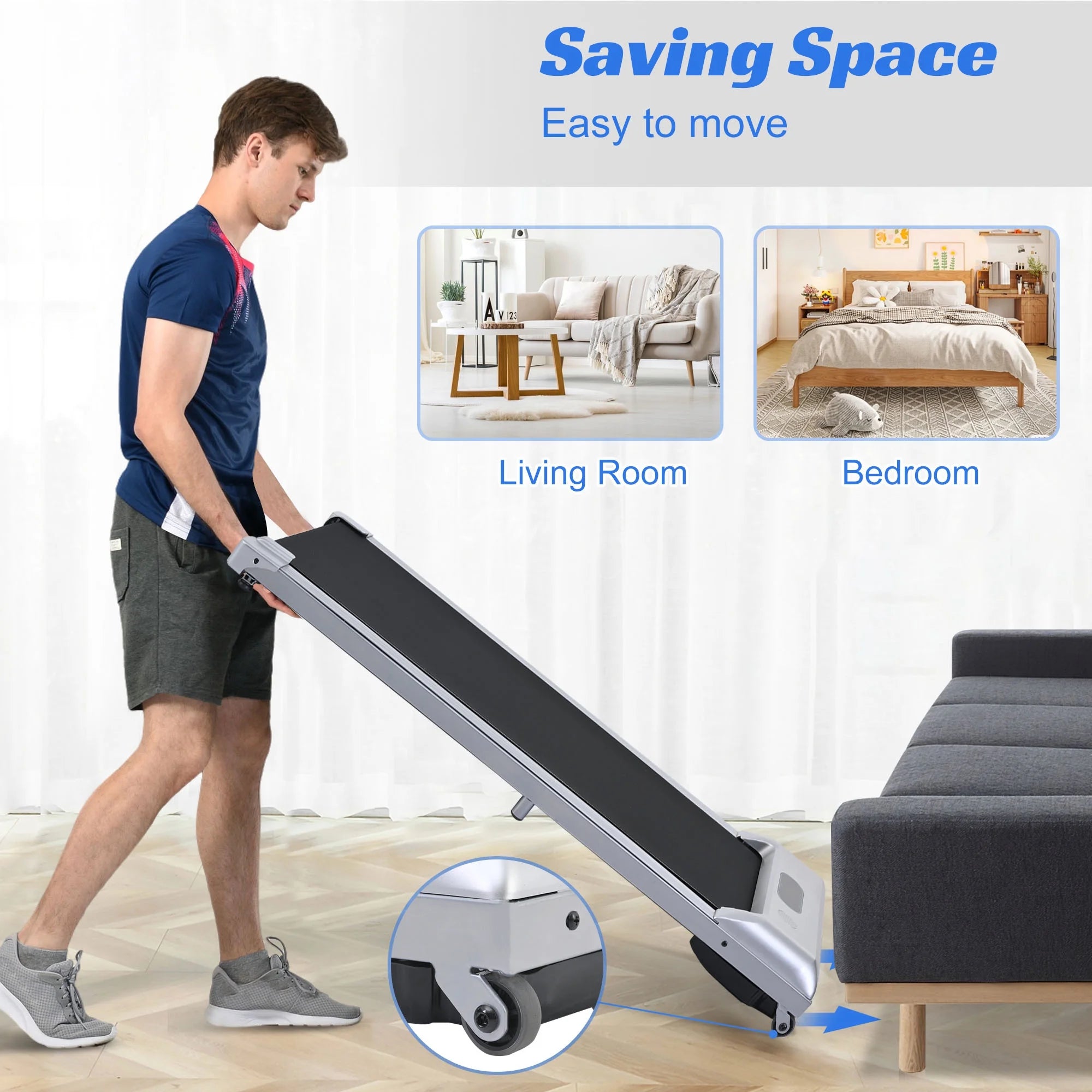2 in 1 under Desk Electric Treadmill 2.5HP, Remote Control, Display, Walking Jogging Running Machine Fitness Equipment for Home Gym Office