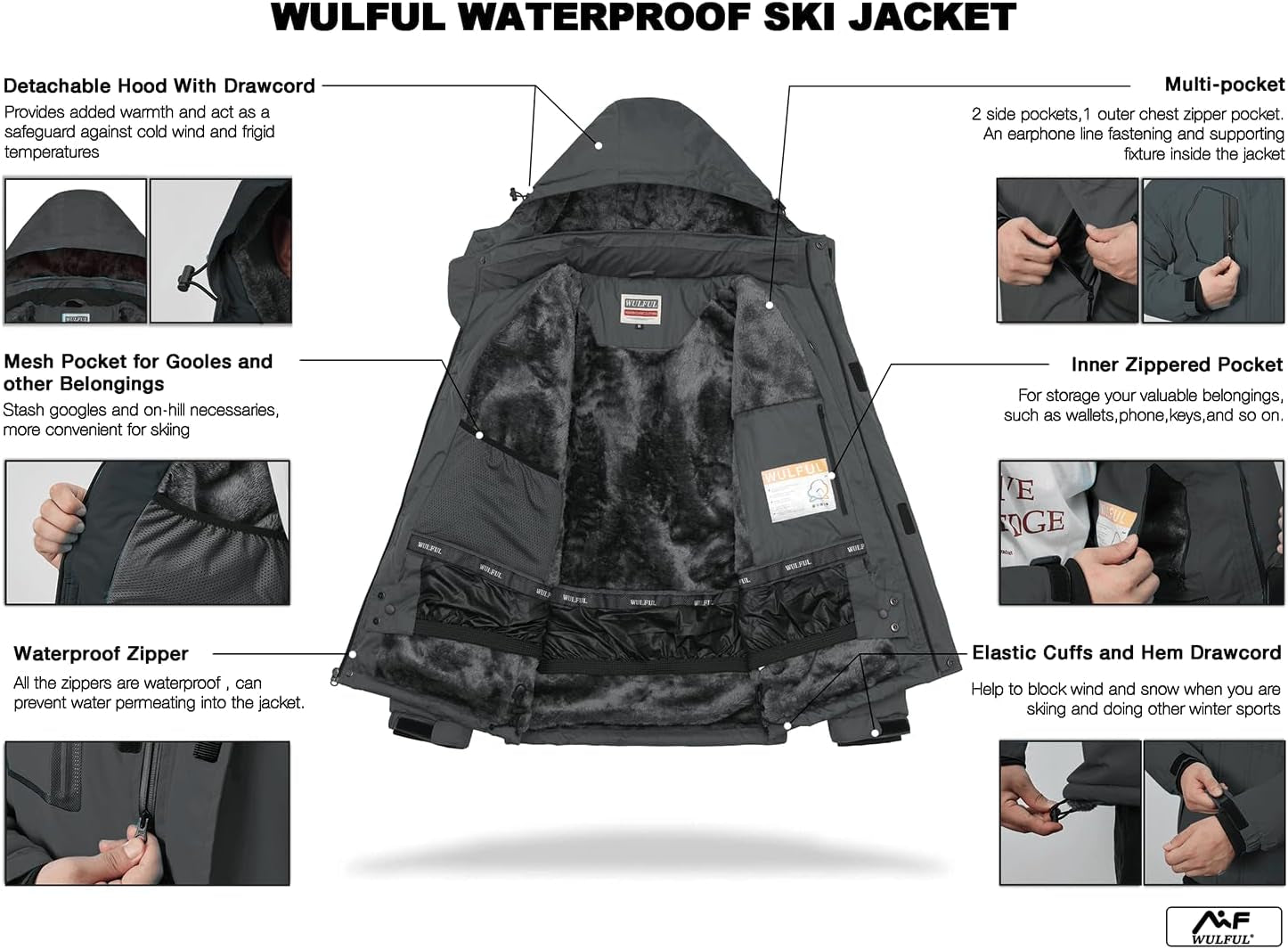 Men'S Waterproof Ski Jacket Warm Winter Snow Coat Mountain Windbreaker