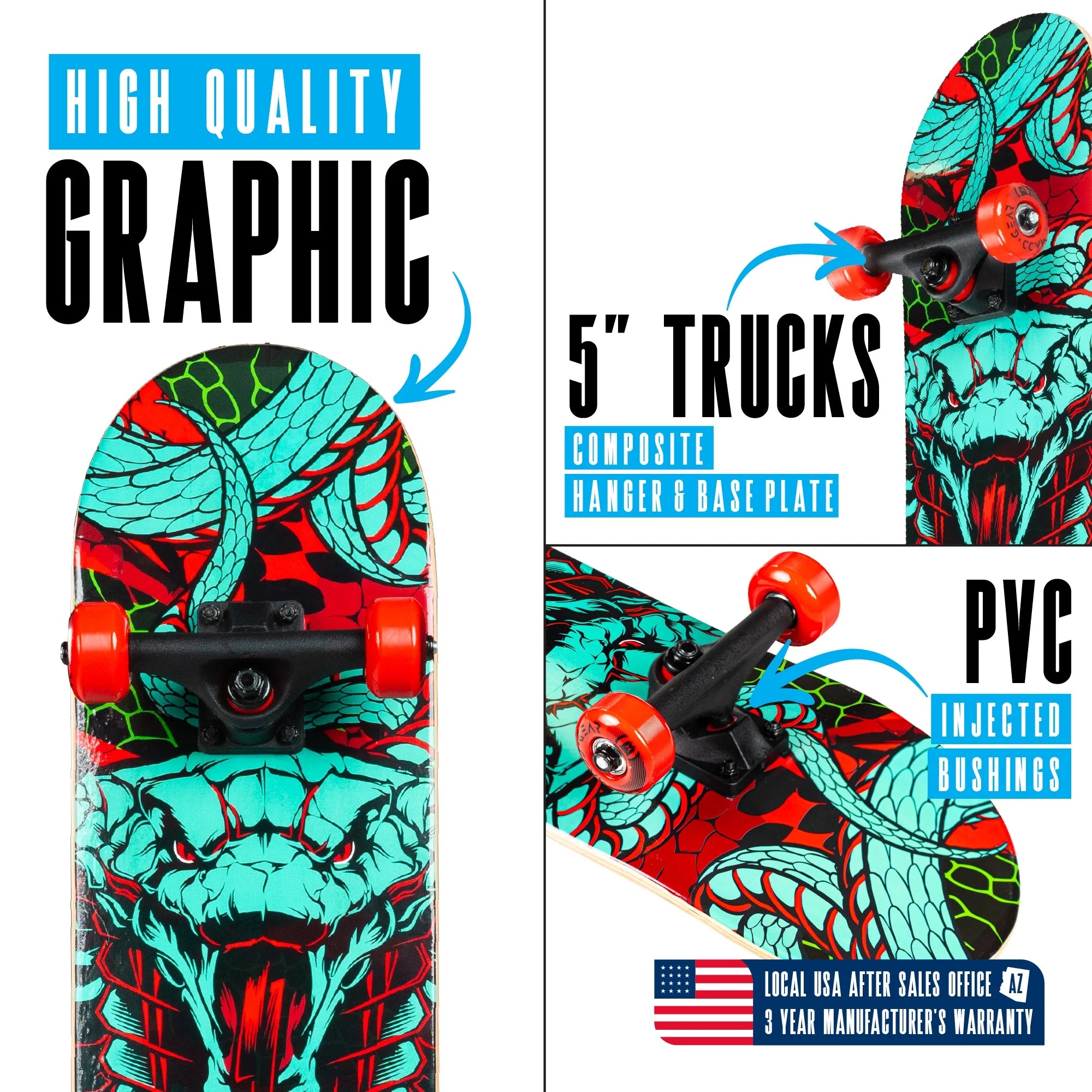 31" Long by 7" Wide Double Kicktail Beginner Complete Skateboard with Maple Deck