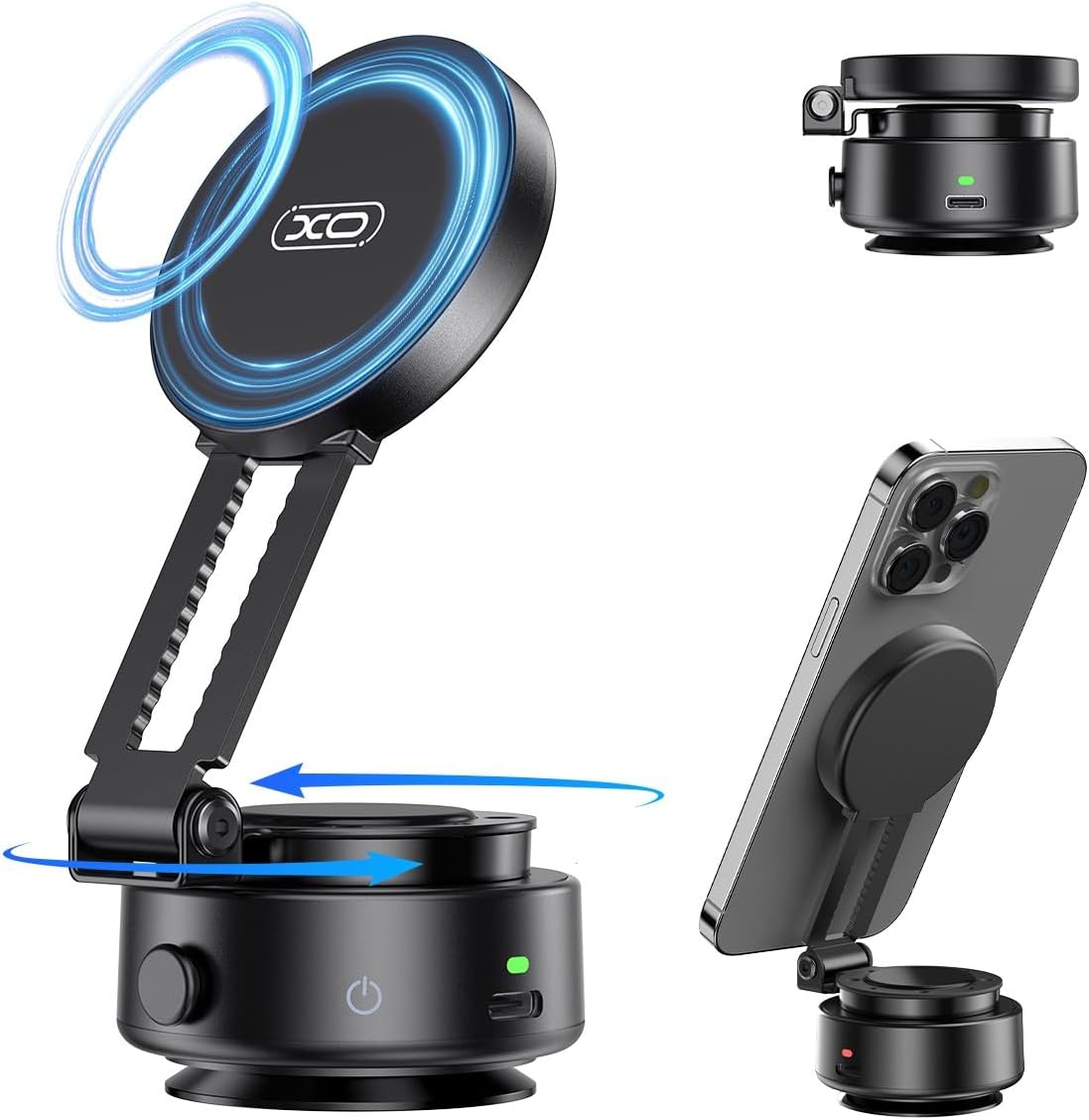 360°Rotating Electric Vacuum Magnetic Suction Phone Holder, XO Foldable Car Phone Mount,Strong Magnetic Car Phone Holder for Iphone16/15/14/13/12 Series,For Any Smooth Surfaces (Not Charging Phone)
