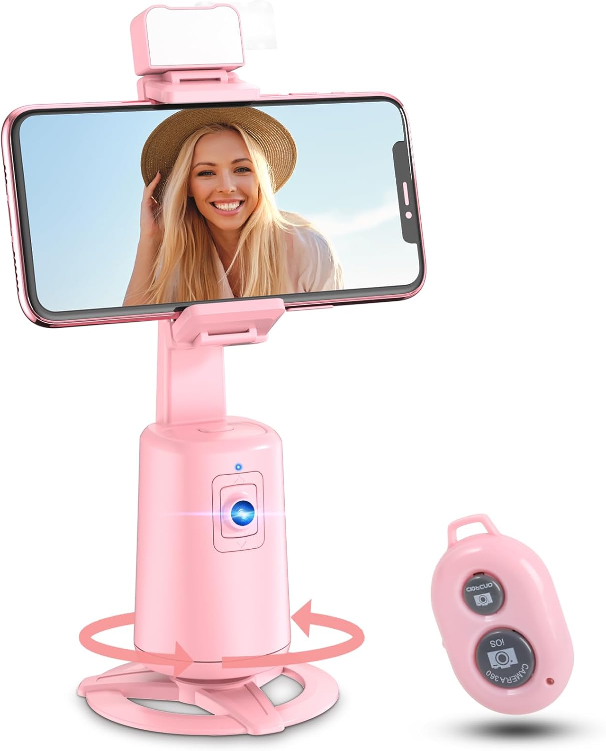 Auto Face Tracking Tripod 360° Rotating Auto Tracking Phone Stand, No App, Phone Camera Stand with Remote and Gesture Control, Rechargeable Smart Shooting Stand for Live Video Recording Tiktok（Black）