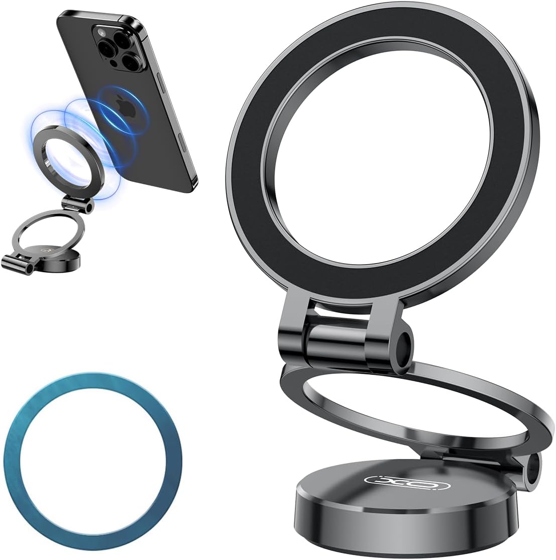 360°Rotating Electric Vacuum Magnetic Suction Phone Holder, XO Foldable Car Phone Mount,Strong Magnetic Car Phone Holder for Iphone16/15/14/13/12 Series,For Any Smooth Surfaces (Not Charging Phone)