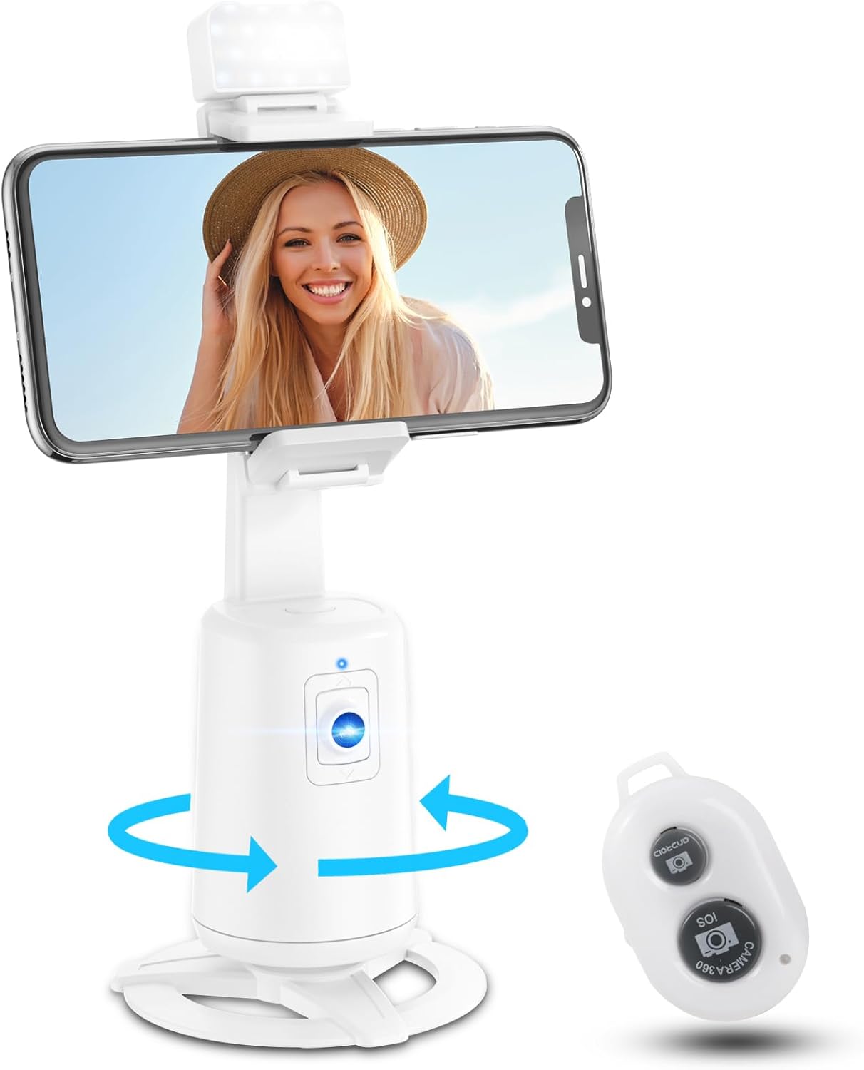Auto Face Tracking Tripod 360° Rotating Auto Tracking Phone Stand, No App, Phone Camera Stand with Remote and Gesture Control, Rechargeable Smart Shooting Stand for Live Video Recording Tiktok（Black）