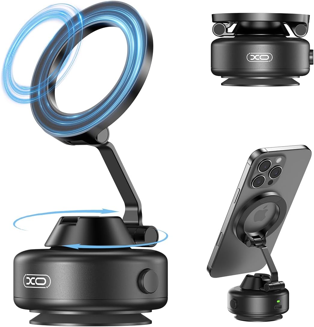 360°Rotating Electric Vacuum Magnetic Suction Phone Holder, XO Foldable Car Phone Mount,Strong Magnetic Car Phone Holder for Iphone16/15/14/13/12 Series,For Any Smooth Surfaces (Not Charging Phone)