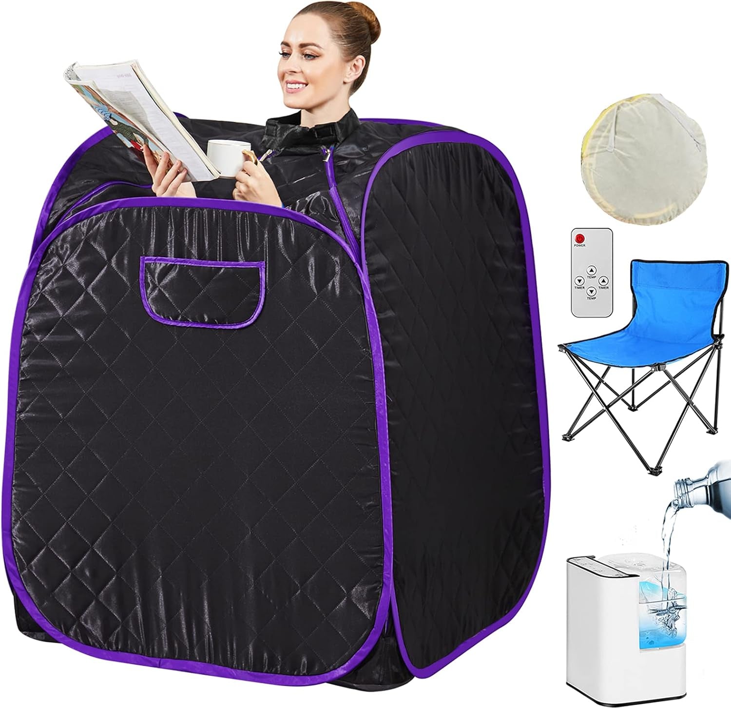Steam Sauna Spa Portable Foldable Personal Indoor Sauna Tent Pot for Therapeutic Reduce Stress Fatigue with Remote Chair Indoor Home