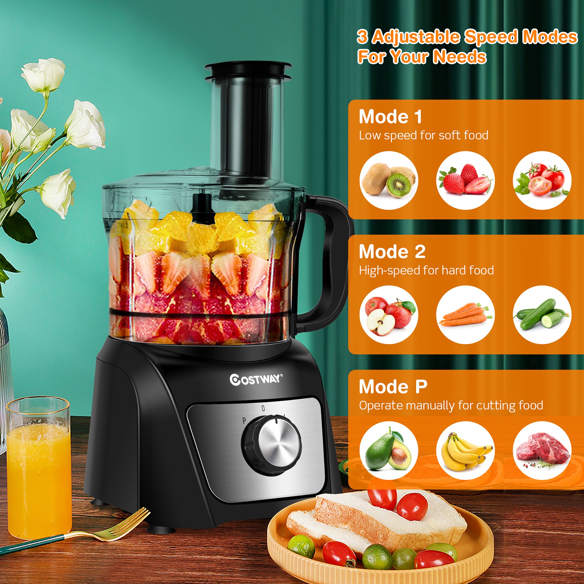 8-Cup Food Processor with 500W Variable Speed Blender and 3 Blades