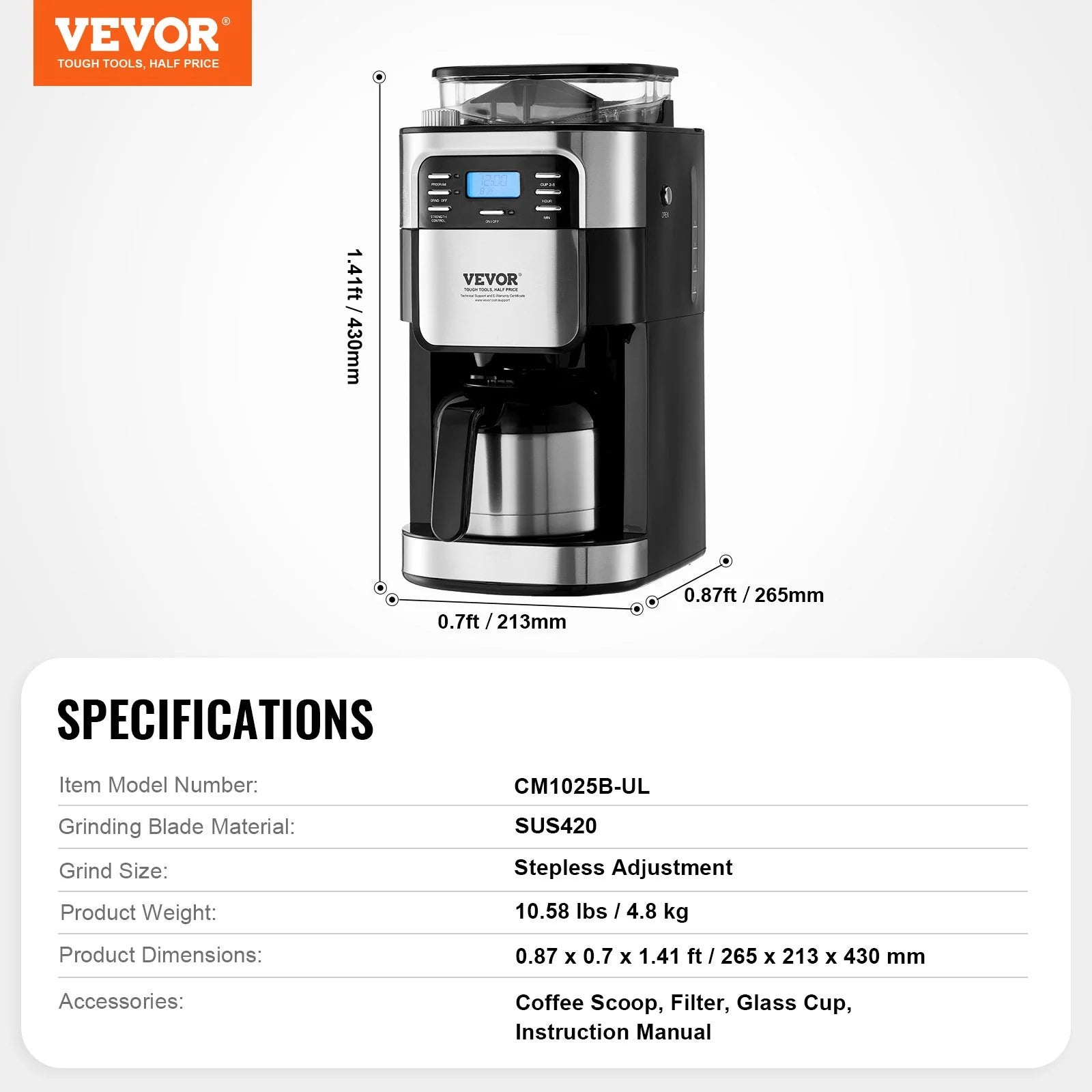 VEVOR 8-Cup Drip Coffee Maker with 24-Hour Programmable Timer