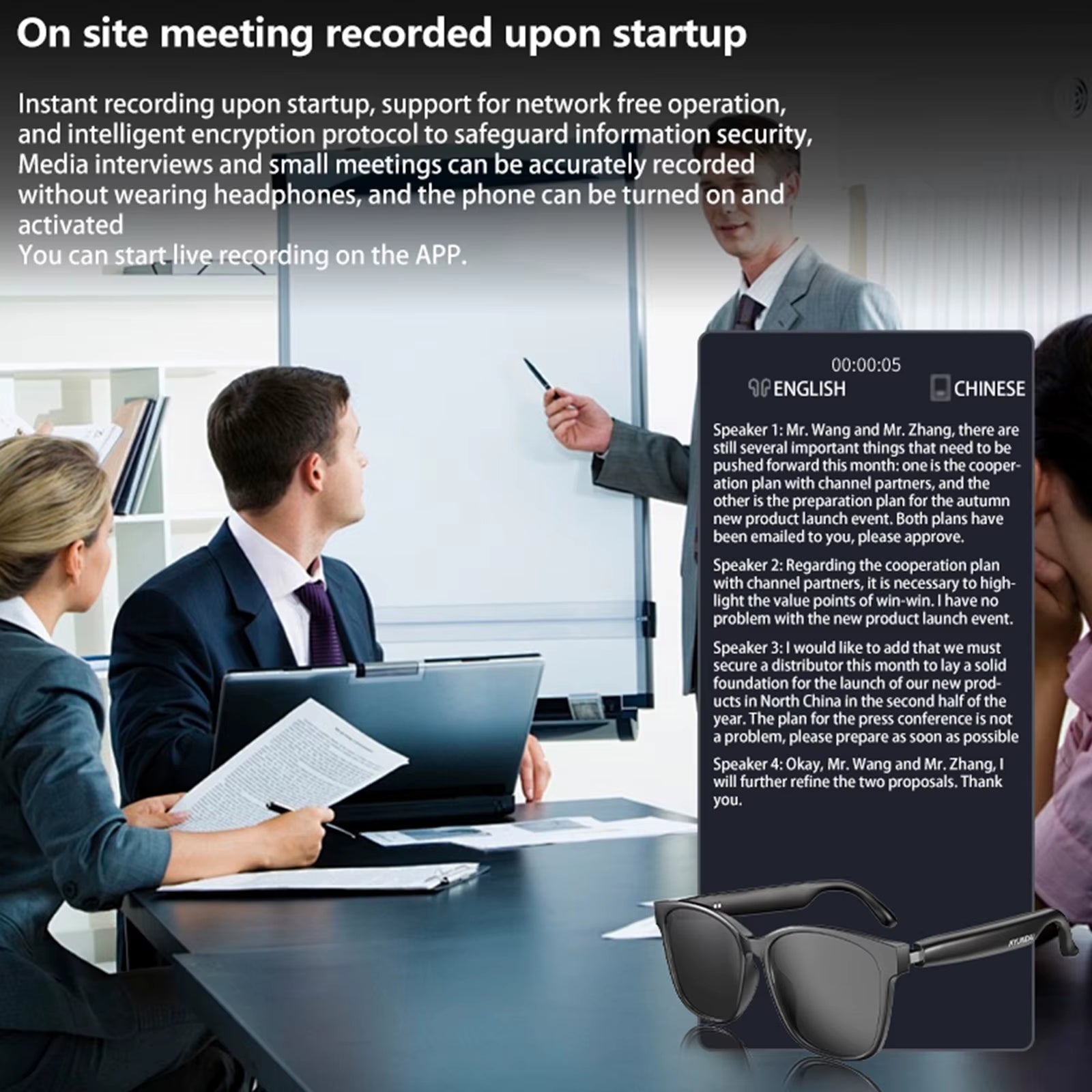 HY-C8 Smart Glasses AI Language Translation Chat Intelligent Bluetooth Glasses Wireless Headphone Real-Time Smart Sunglasses