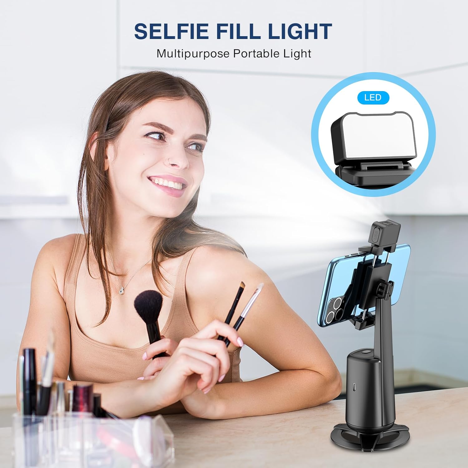 Auto Face Tracking Tripod 360° Rotating Auto Tracking Phone Stand, No App, Phone Camera Stand with Remote and Gesture Control, Rechargeable Smart Shooting Stand for Live Video Recording Tiktok（Black）