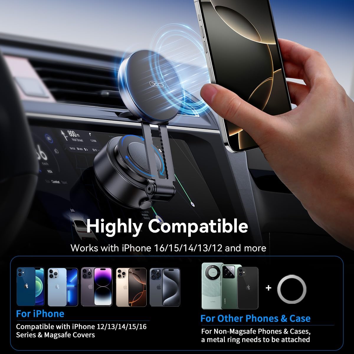 360°Rotating Electric Vacuum Magnetic Suction Phone Holder, XO Foldable Car Phone Mount,Strong Magnetic Car Phone Holder for Iphone16/15/14/13/12 Series,For Any Smooth Surfaces (Not Charging Phone)
