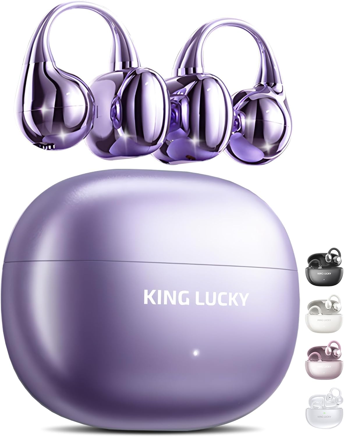 Clip on Earbuds Open Ear Wireless Bluetooth 5.4 Headphones with Mic,50H Play,Noise Cancelling,Waterproof,Sports Ear Buds,Comfortable for Small Ears & Glasses Wearers,Workouts (Purple)