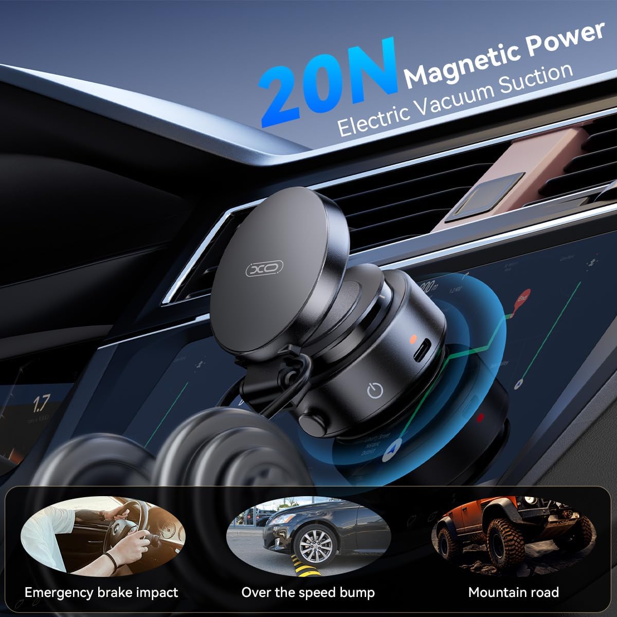 360°Rotating Electric Vacuum Magnetic Suction Phone Holder, XO Foldable Car Phone Mount,Strong Magnetic Car Phone Holder for Iphone16/15/14/13/12 Series,For Any Smooth Surfaces (Not Charging Phone)
