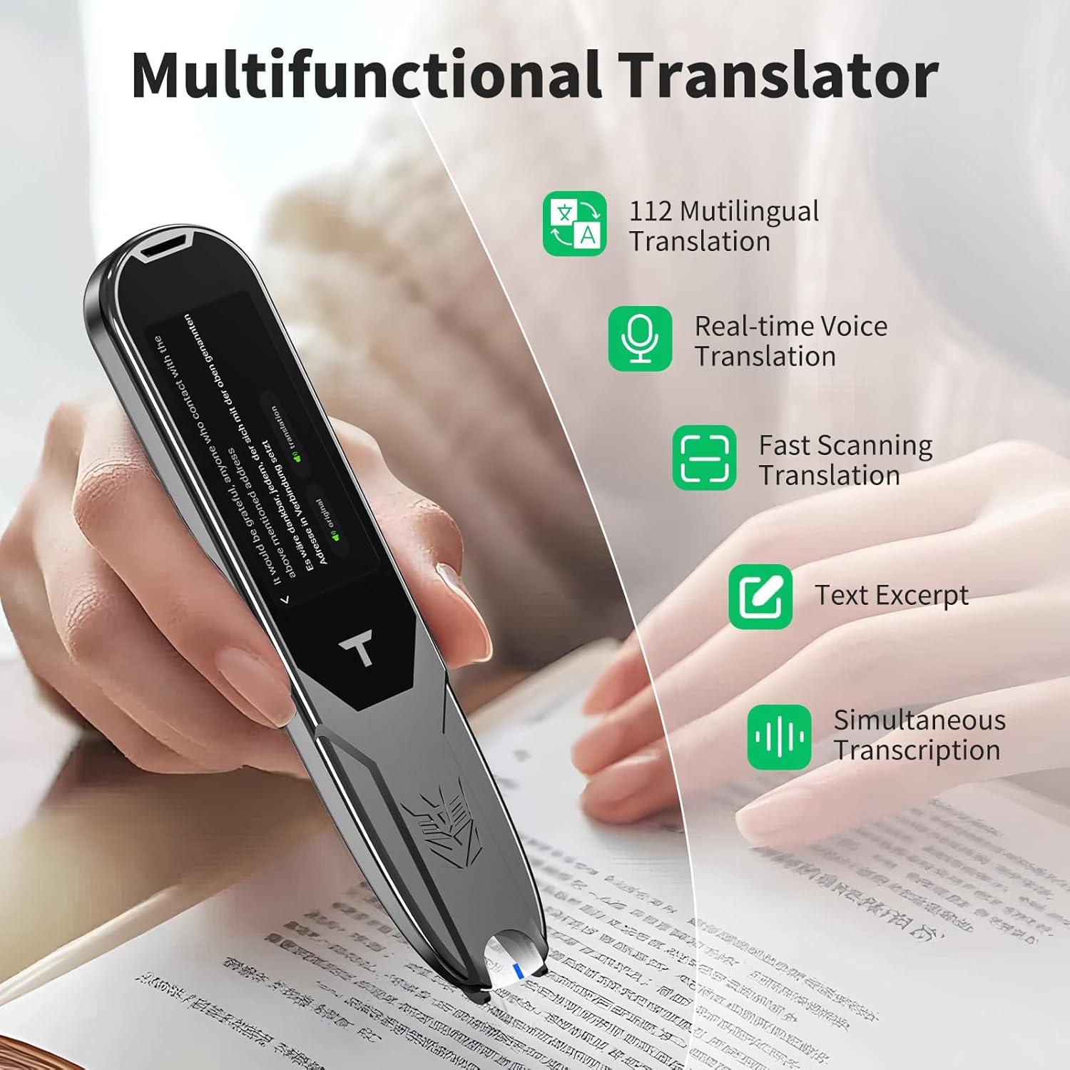 Translator Pen, Reading Pen for Dyslexia, Traductor De Voz Instantaneo, Pen Scanner Text to Speech Device, Scan Reader Pen OCR Digital Pen Reader, Wireless Translation Pen Scanner for Students Adults