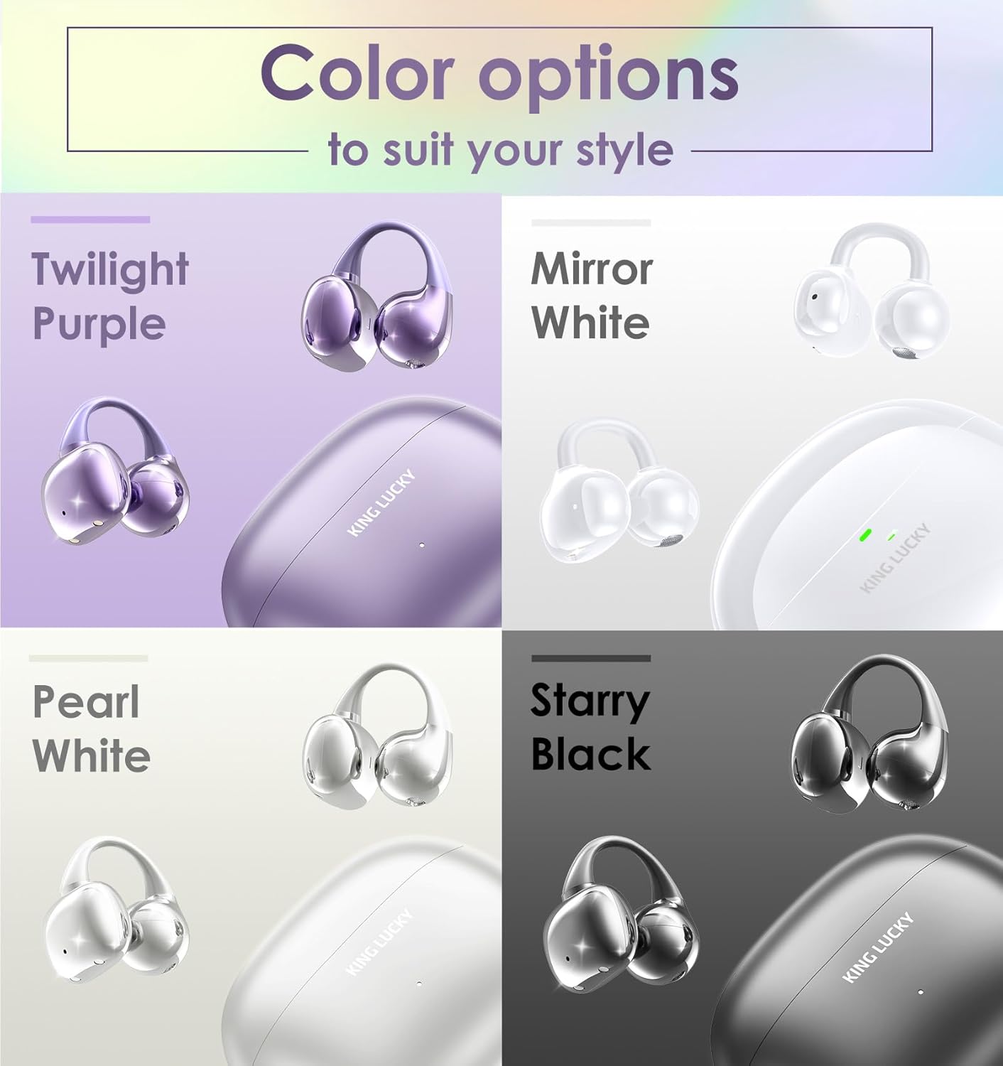 Clip on Earbuds Open Ear Wireless Bluetooth 5.4 Headphones with Mic,50H Play,Noise Cancelling,Waterproof,Sports Ear Buds,Comfortable for Small Ears & Glasses Wearers,Workouts (Purple)