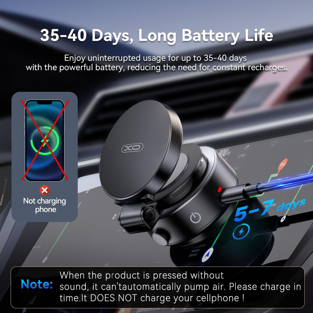 360°Rotating Electric Vacuum Magnetic Suction Phone Holder, XO Foldable Car Phone Mount,Strong Magnetic Car Phone Holder for Iphone16/15/14/13/12 Series,For Any Smooth Surfaces (Not Charging Phone)