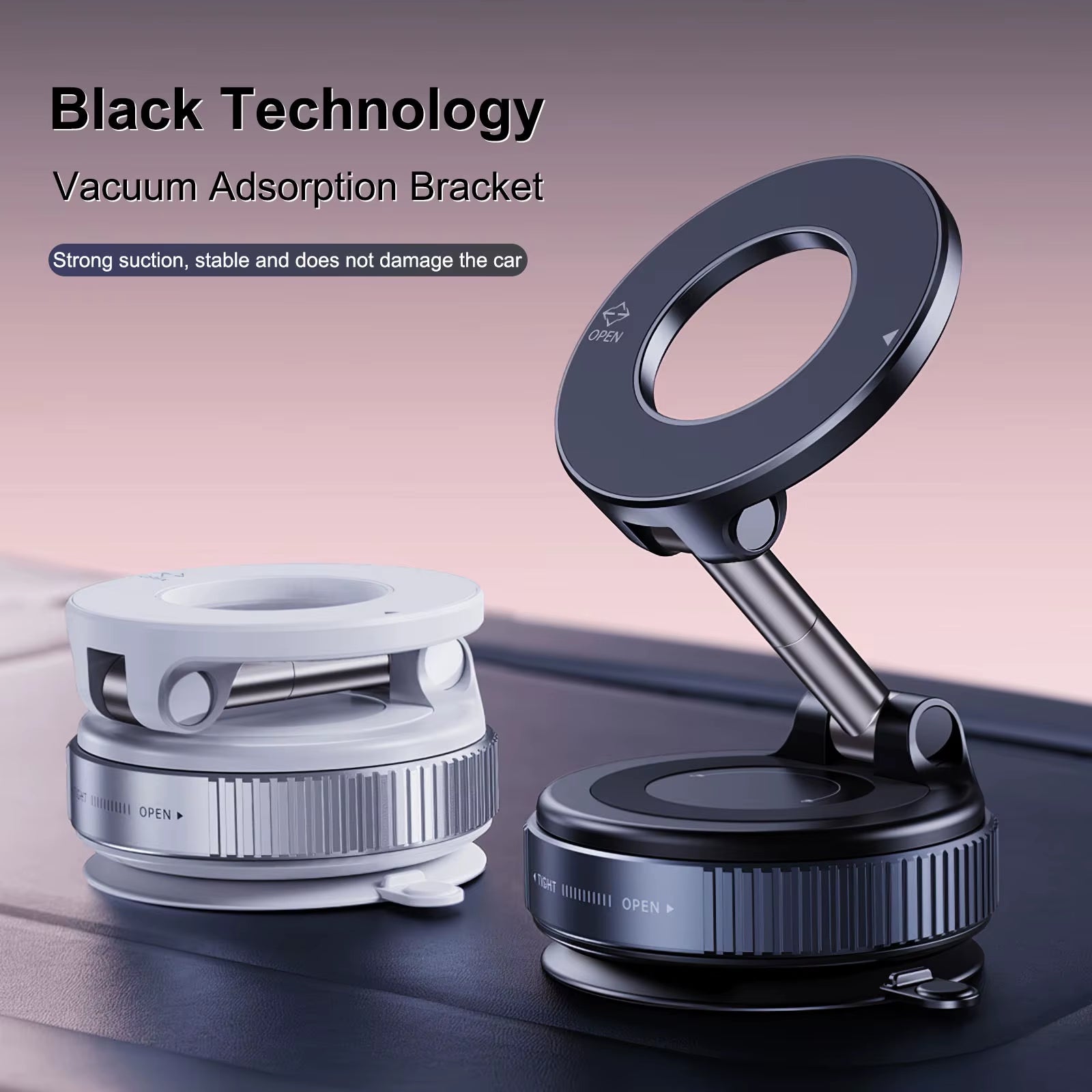 K007 Strong Magnetic Car Phone Holder Foldable Design 360° Adjustable Vacuum Mount for Car/Desk/Bathroom/Universal Use