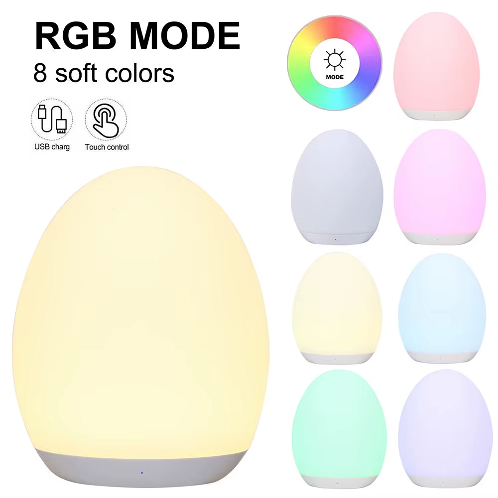 LED Egg Shape Night Light RGB Pat Light USB Rechargeable Baby Feeding Sleeping Eye Protection Lamp Baby Care Lights for Kid Gift