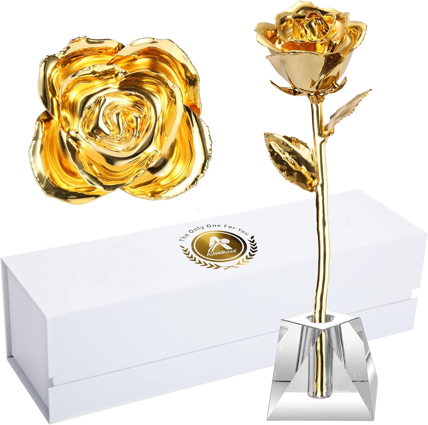 Gold Rose,24K Gold Real Rose Gift for Her, Long Stem Rose Made from Real Gold Rose for Anniversary Valentines Mothers Day Birthday (Teal Blue with Crystal Vase)