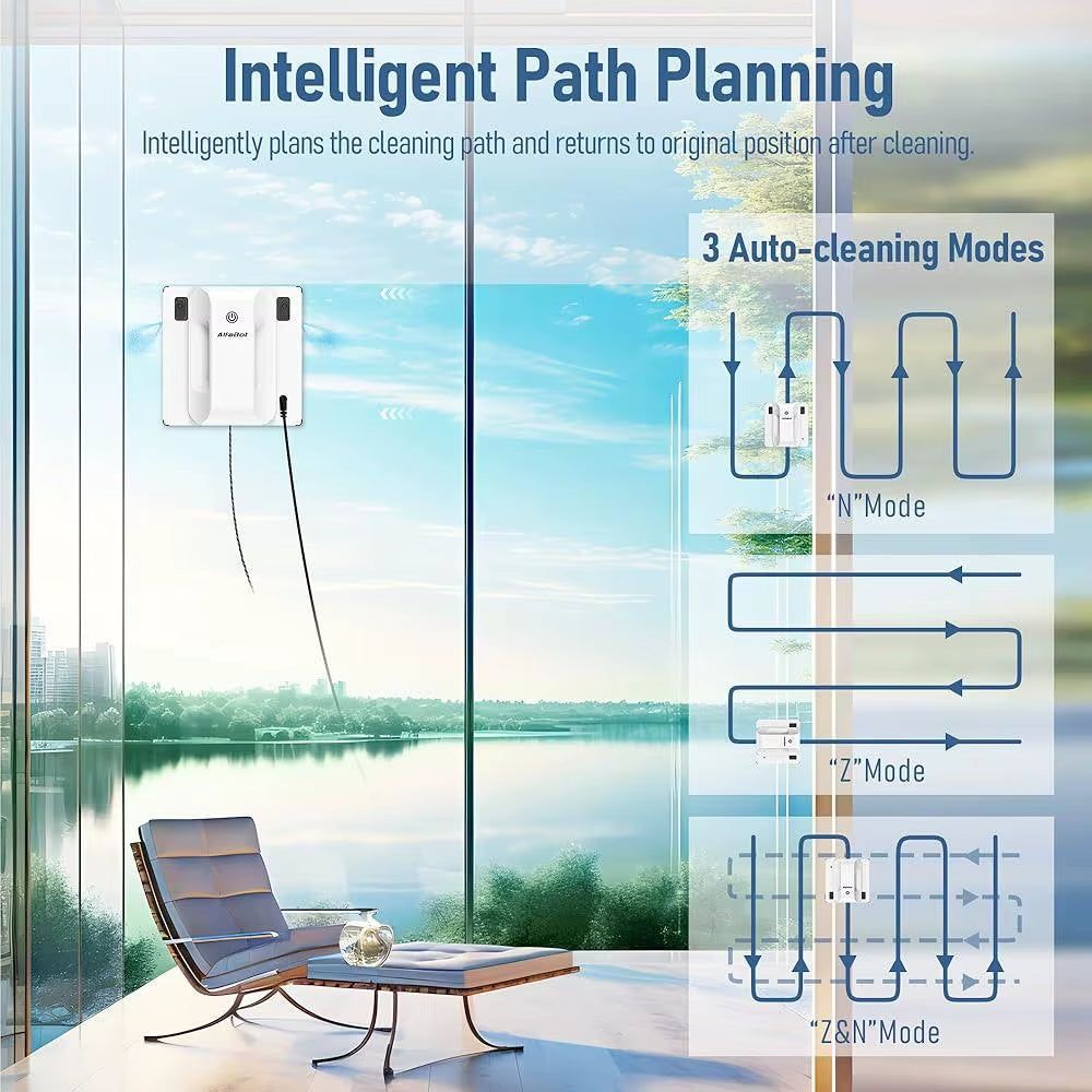 Window Cleaning Robot Dual Water Spray Intelligent Path Planning 2800Pa Suction Power Edge Detection Wet Dry Cleaning